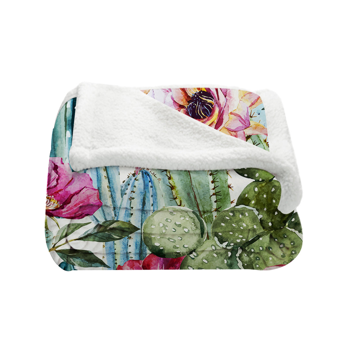 Cozy Soft Sherpa Blanket with Colorful Cactus Design - Warm Flannel Throw for Bed, Sofa & Outdoor Camping