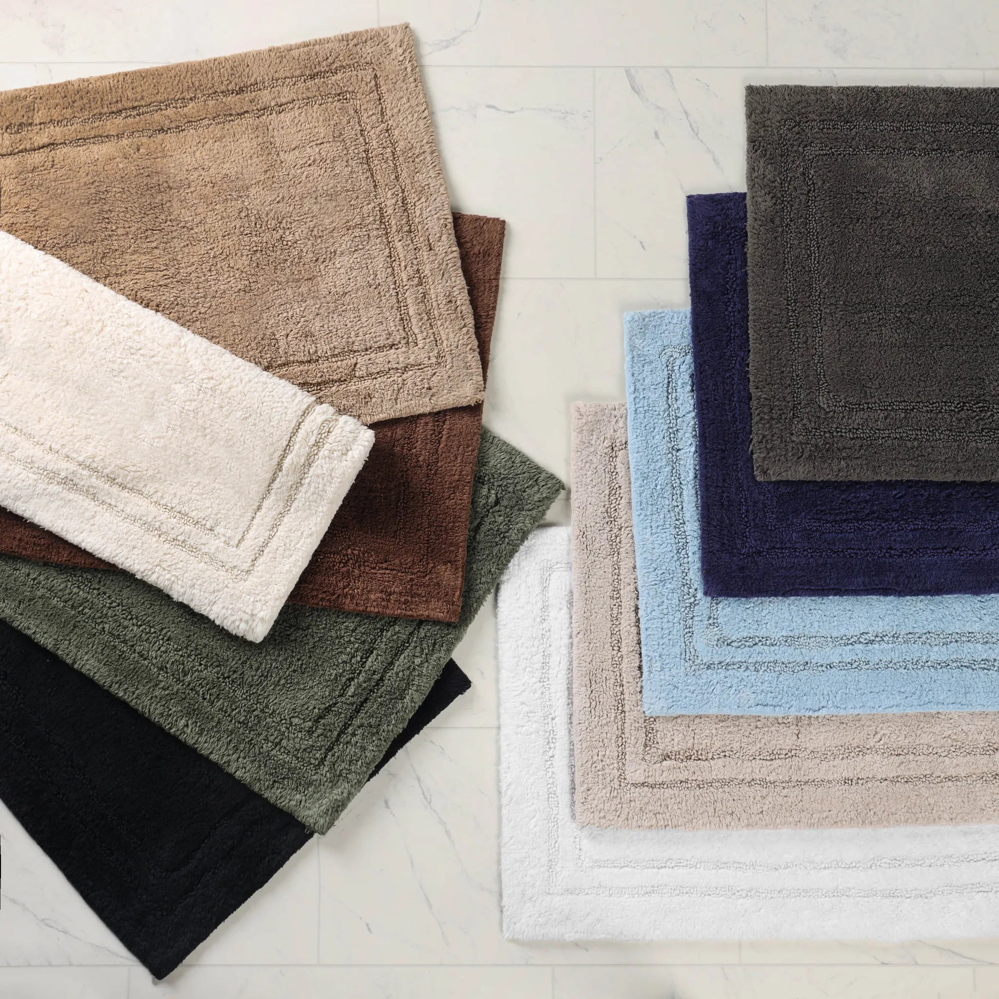 Non-Slip Cotton Bathroom Rug Set - 2 Piece Washable Absorbent Bath Mat with Anti-Skid Backing for Bathroom, Shower & Vanity Area