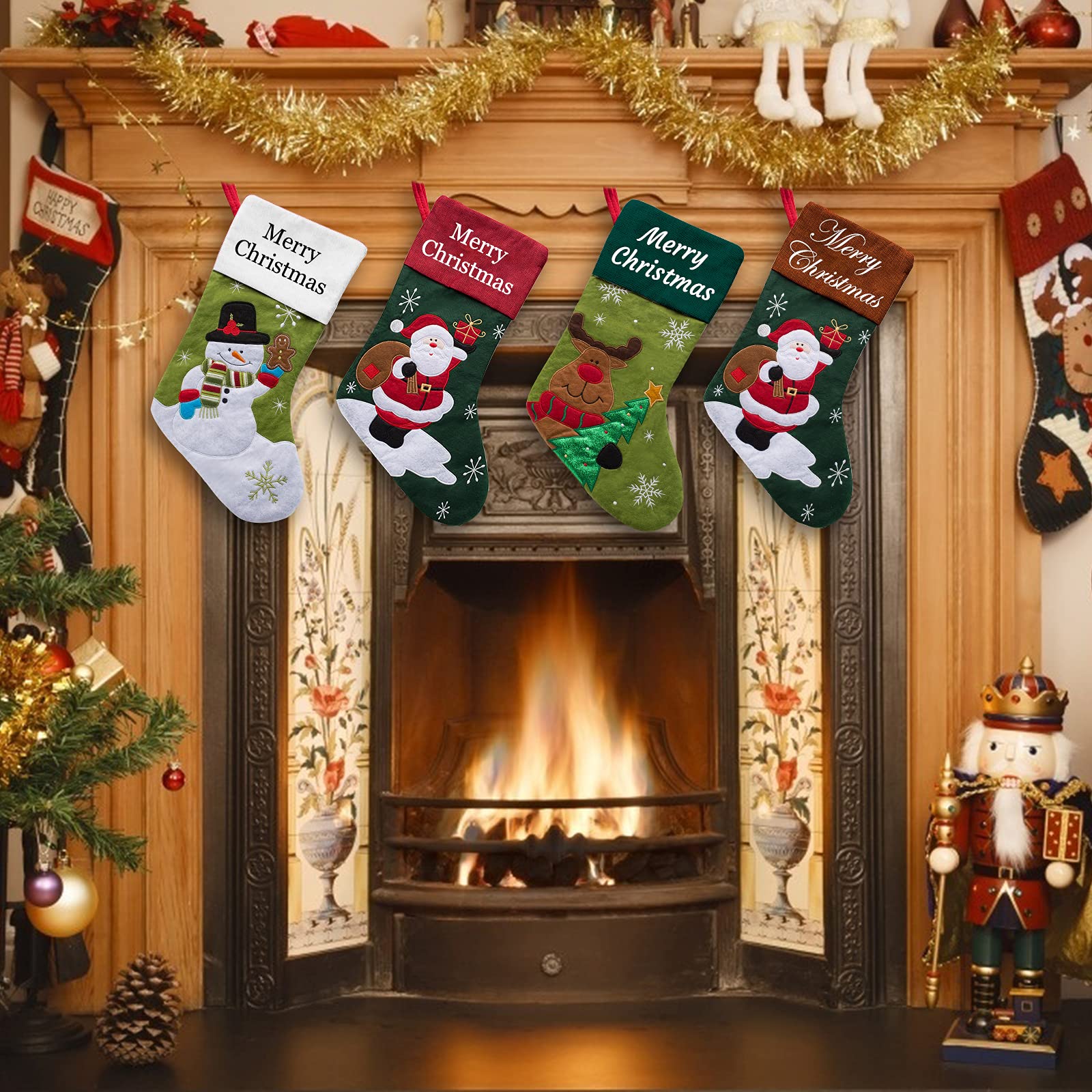 Personalized Christmas Stockings with Names - 6 Pack Custom Holiday Stockings for Family & Friends | Festive Home Decor, Fireplace Mantel, Xmas Tree, Gift Exchange