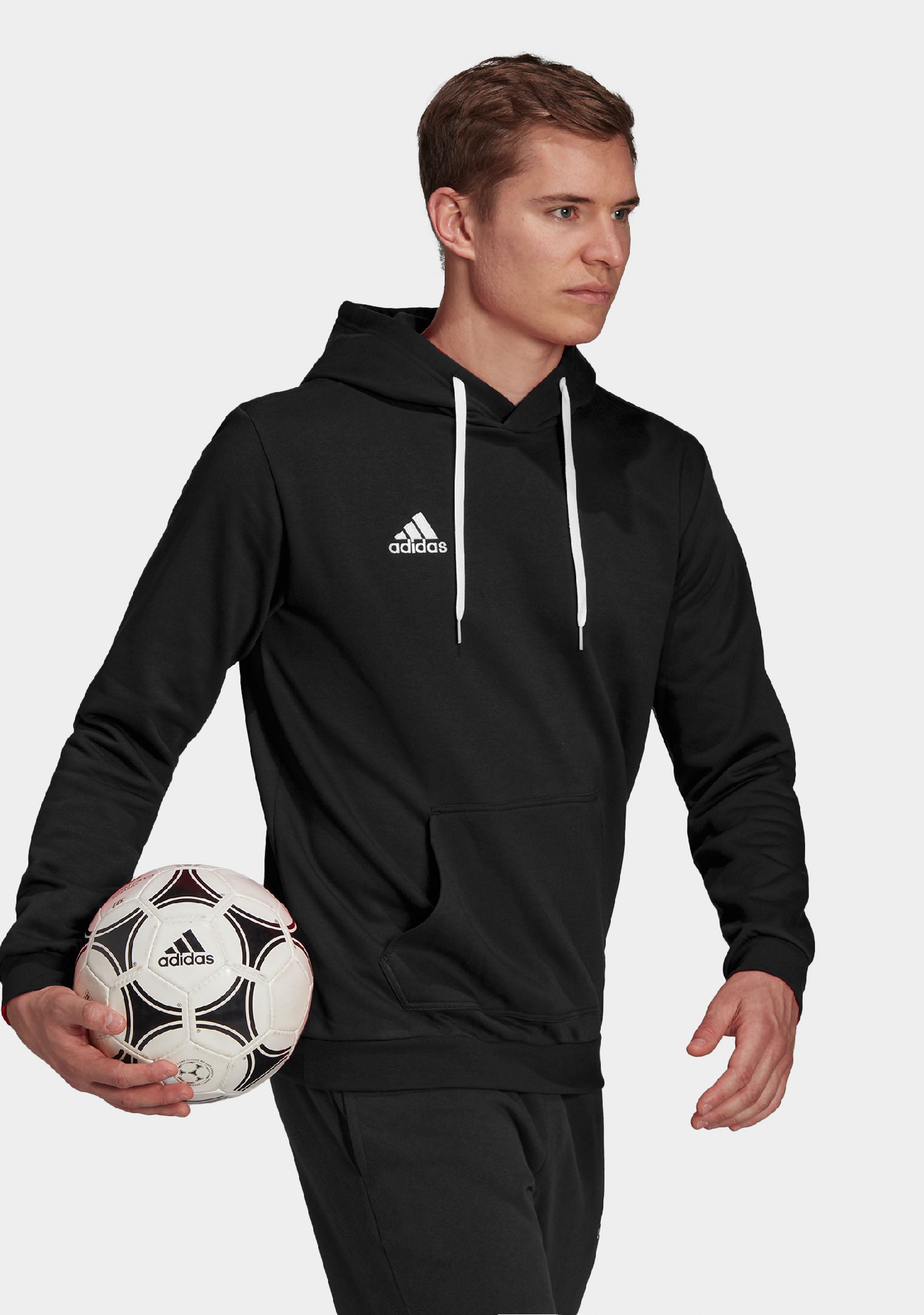 Adidas Men's Entrada 22 Hoodie - Lightweight Fleece Pullover with Kangaroo Pocket | Gym, Running & Casual Wear