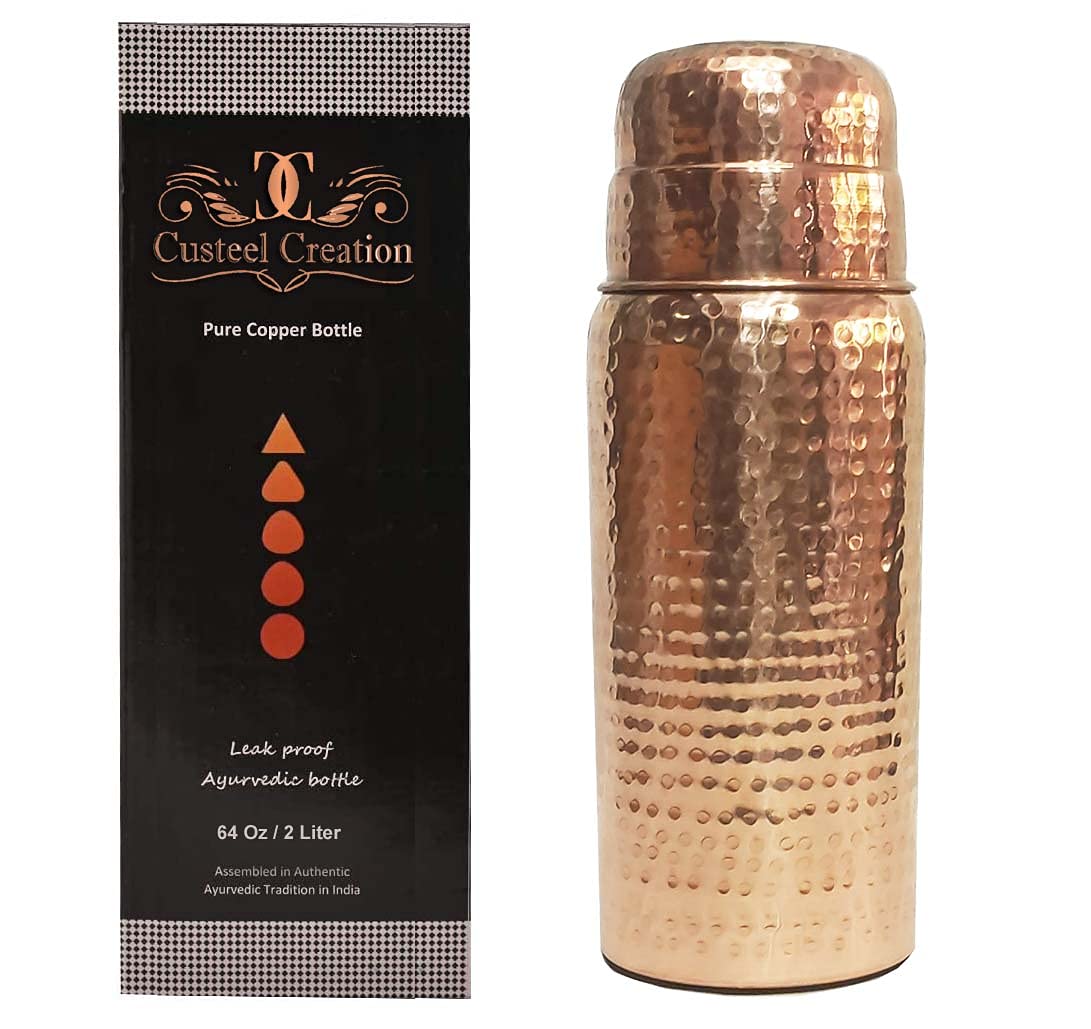 Pure Copper Water Bottle 64oz - Handcrafted & Leak Proof for Daily Hydration