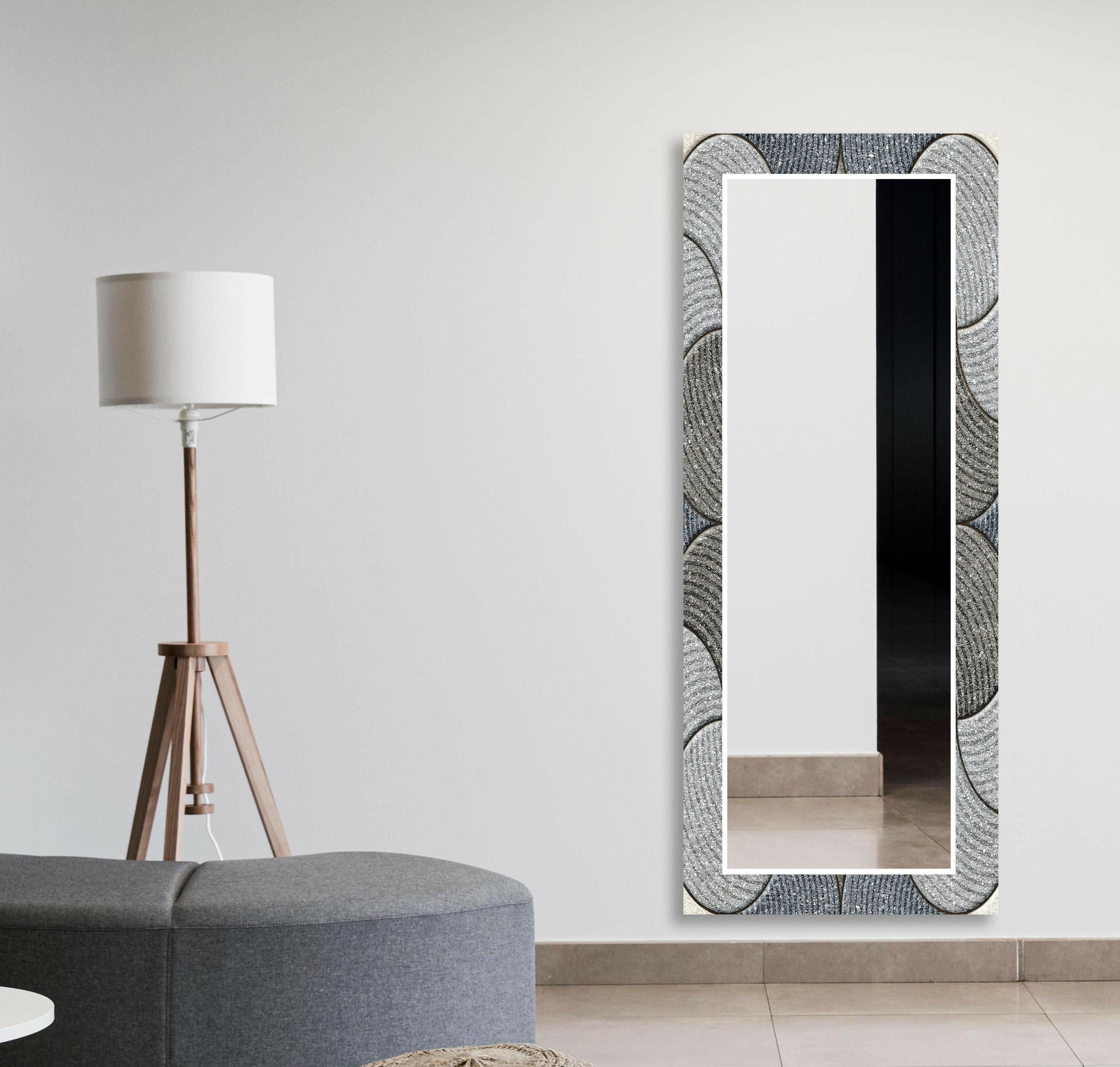 Modern Beige and Gray Circles Design Wall Mirror - Stylish Round Decorative Mirror for Living Room, Bedroom, or Entryway Decor