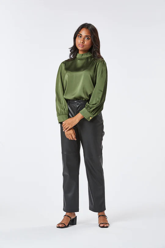 Elegant Satin Blouse for Women - Soft & Shiny Loan Satin Top in Green - Perfect for Office Wear, Parties & Special Occasions