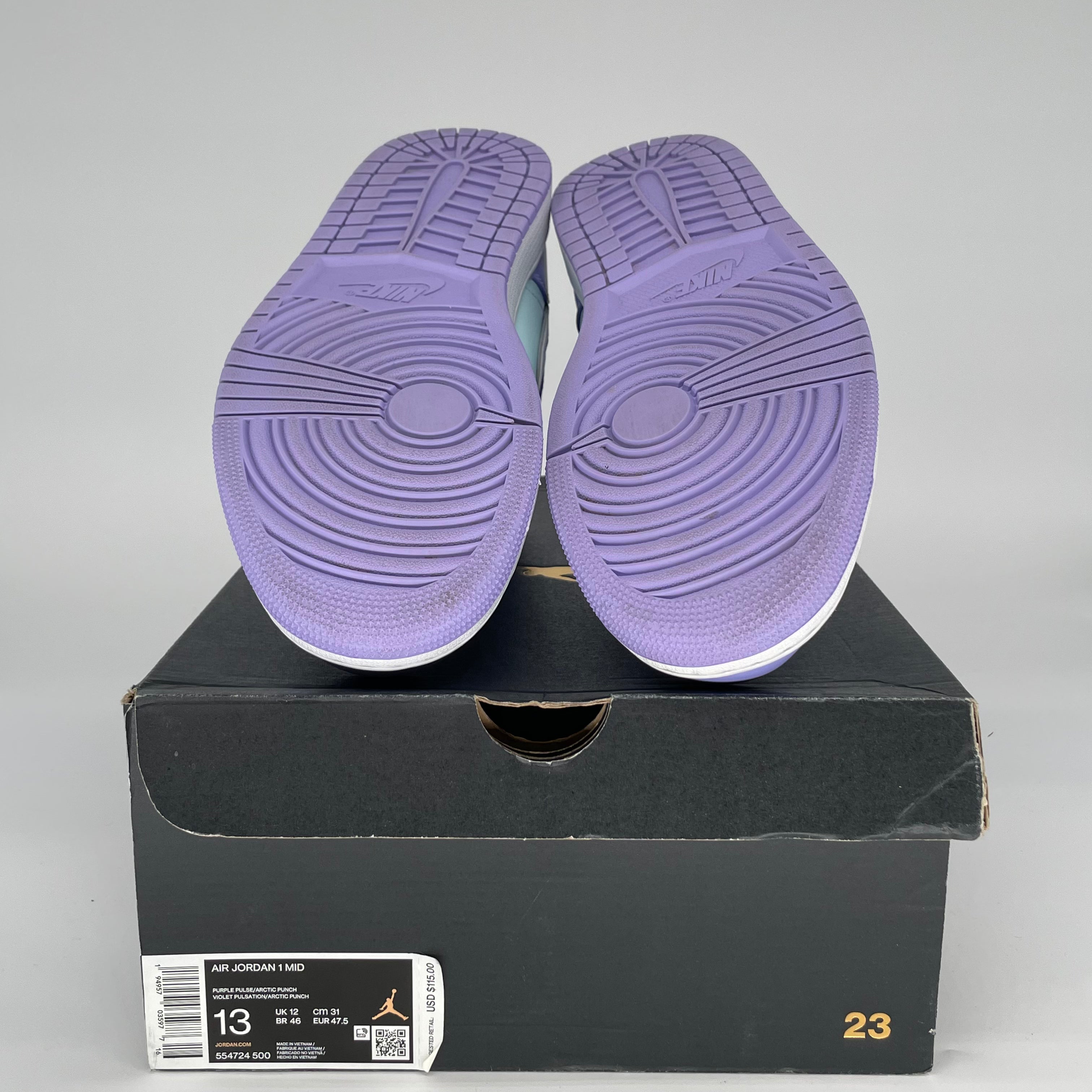 AIR JORDAN 1 MID Purple Aqua Men's Basketball Shoes Size 13 (554724-500) - Perfect for Streetwear & Sneaker Collectors