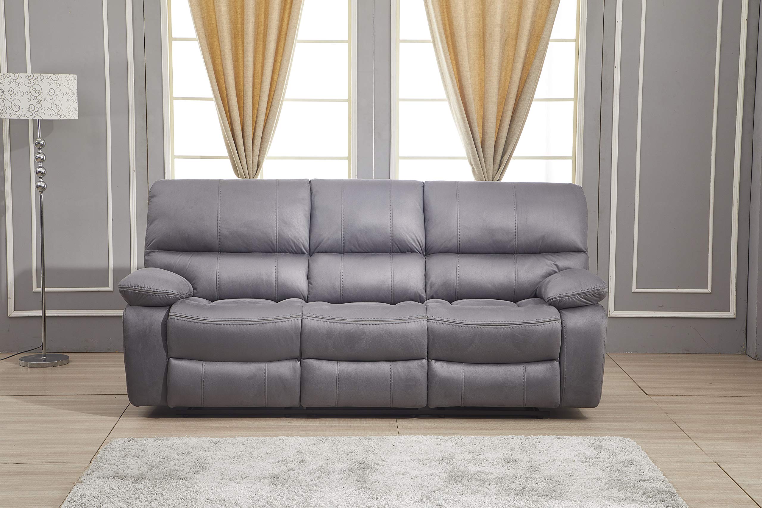 Betsy Furniture Microfiber Reclining Sofa Set with Recliner - 8007 Series Grey Living Room Couch for Home Theater, Family Lounge & Relaxation