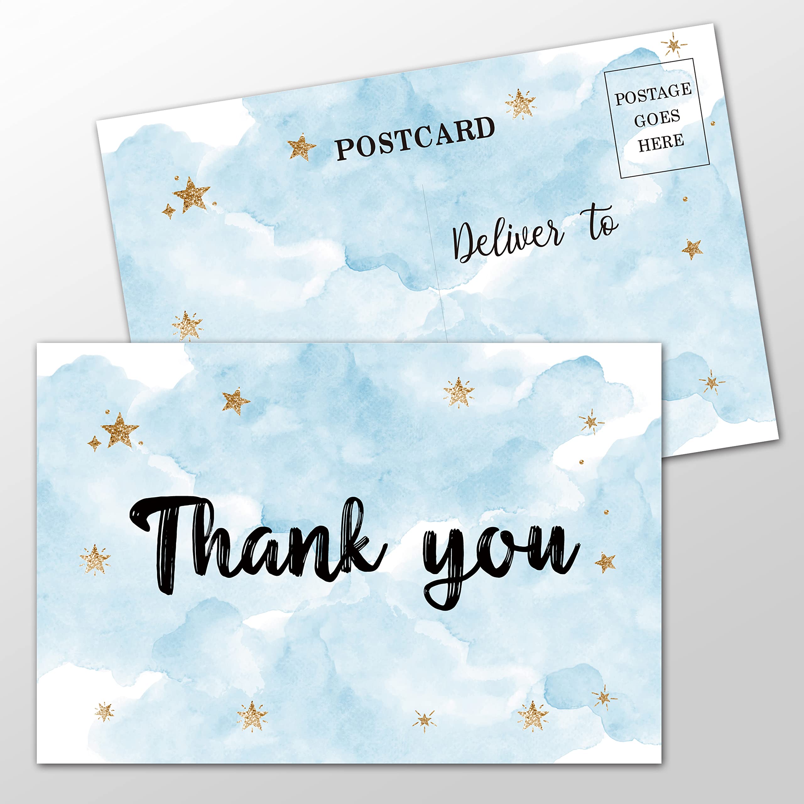 Moon and Stars Thank You Postcards - Twinkle Twinkle Little Star Double-Sided Blank Note Cards for Baby Shower, Wedding, Birthday & Business | Perfect for Celebrations, Bridal Showers & Retirement Parties | Elegant Stationery for Special Occasions
