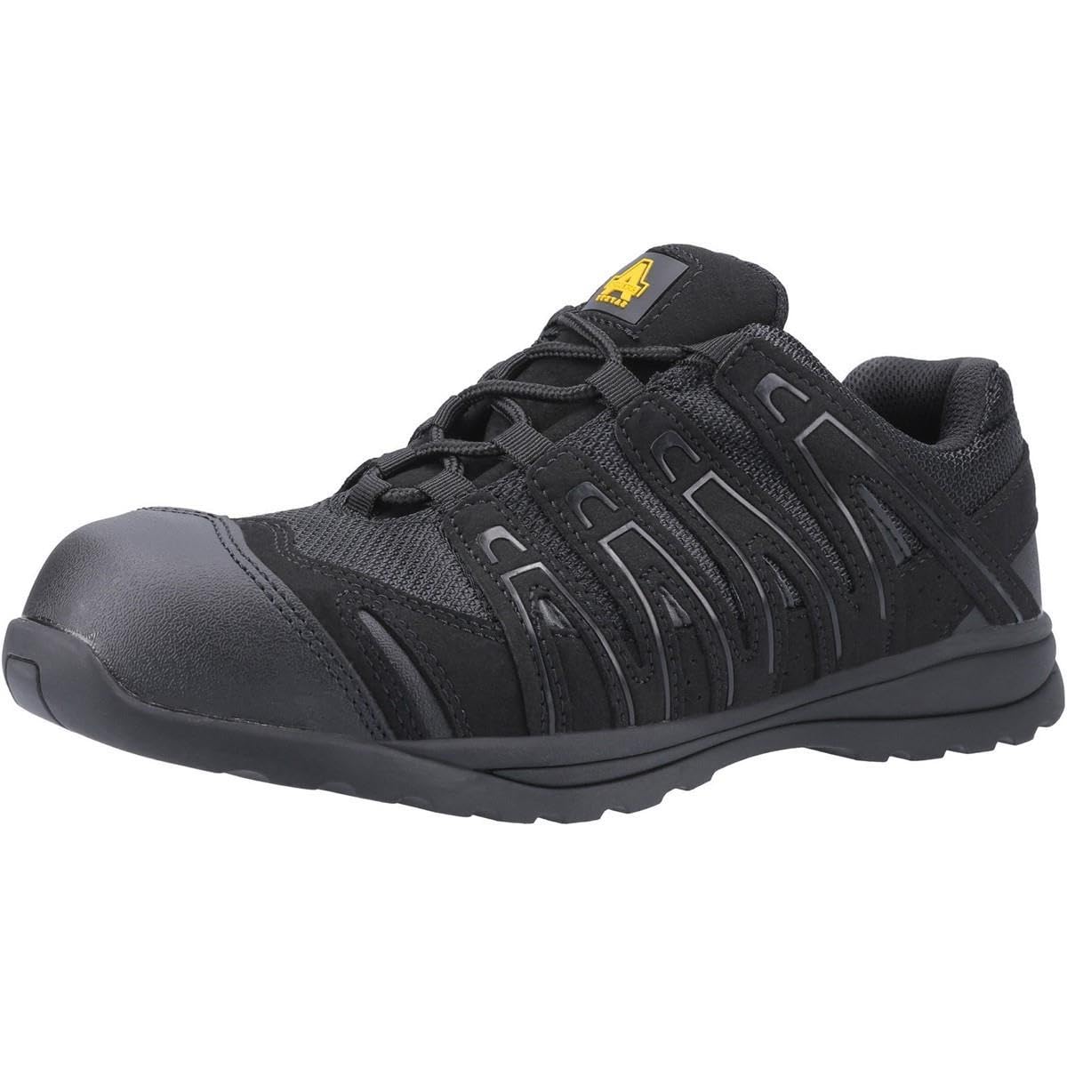 Men's FS40C Safety Sneakers - Black Microfiber Work Shoes - UK Size 3 (EU 36, US 4) - Slip Resistant & Comfortable for Construction, Warehouse & Industrial Work