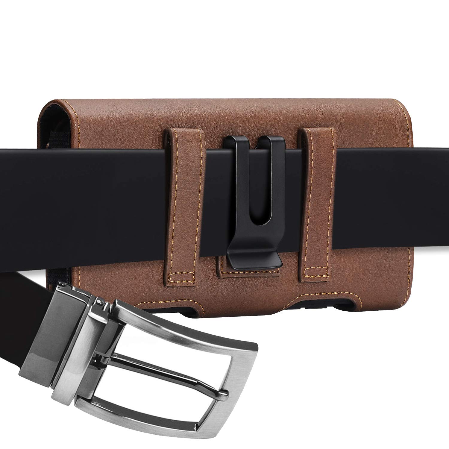 BECPLT Leather Holster Case with Card Holder for iPhone 16 Pro Max/16 Plus/15 Pro Max/15 Plus/14 Plus/14 Pro Max/12 Pro Max/11 Pro Max/Xs Max - Brown | Belt Clip Pouch for Work, Travel & Outdoor Activities