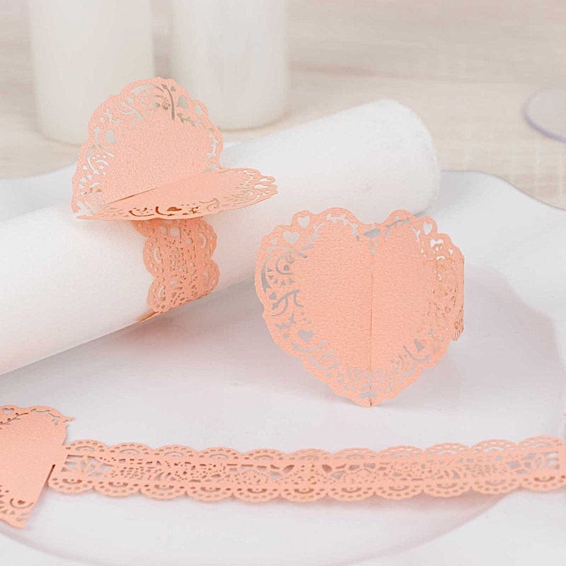12 Pack Shimmery Laser Cut Heart Napkin Rings with Elegant Lace Pattern - Perfect for Wedding, Valentine's Day & Romantic Dinner Table Decor