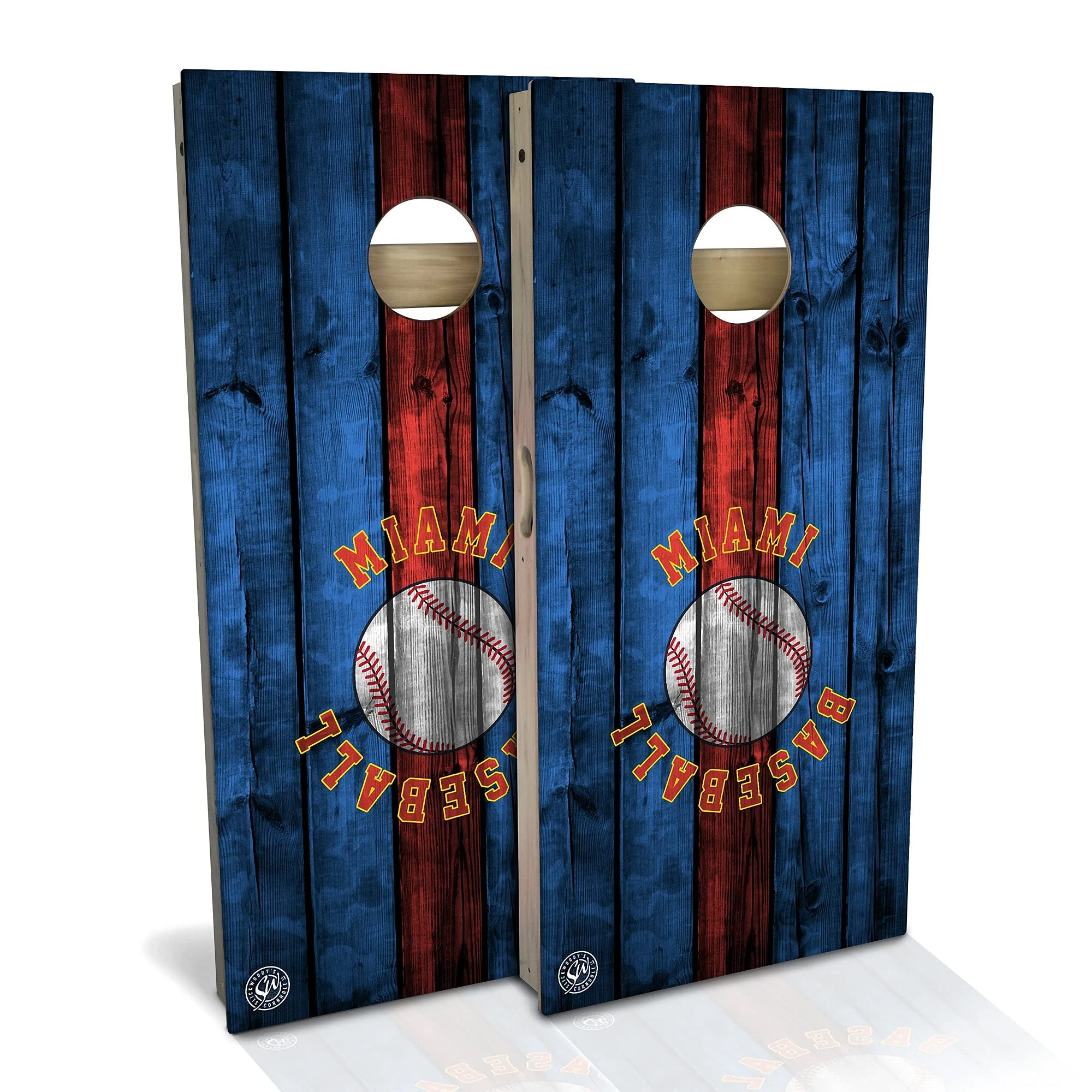 Miami City Themed Cornhole Game Set - 2 Wooden Boards & 8 Bean Bags - Outdoor Lawn Party Games for Backyard, Tailgating, and Beach Events - Multiple Sizes & Accessories Included