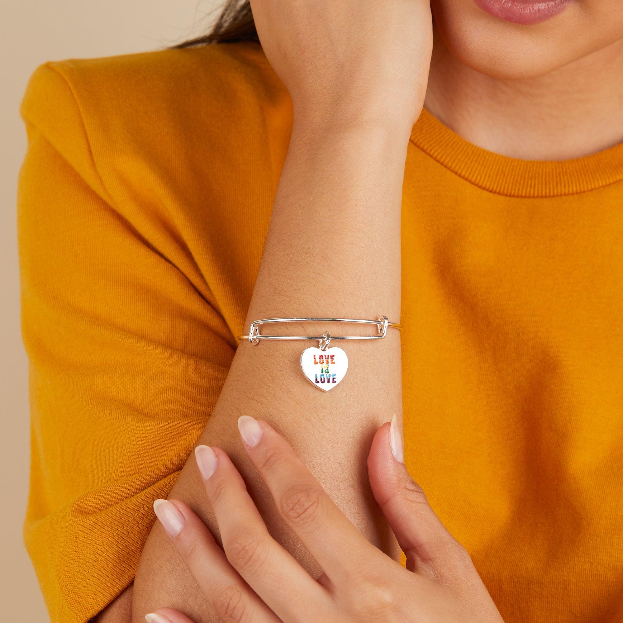 Love is Love LGBTQ Pride Charm Bangle - Stylish & Meaningful Jewelry for Pride Month, Weddings & Everyday Wear