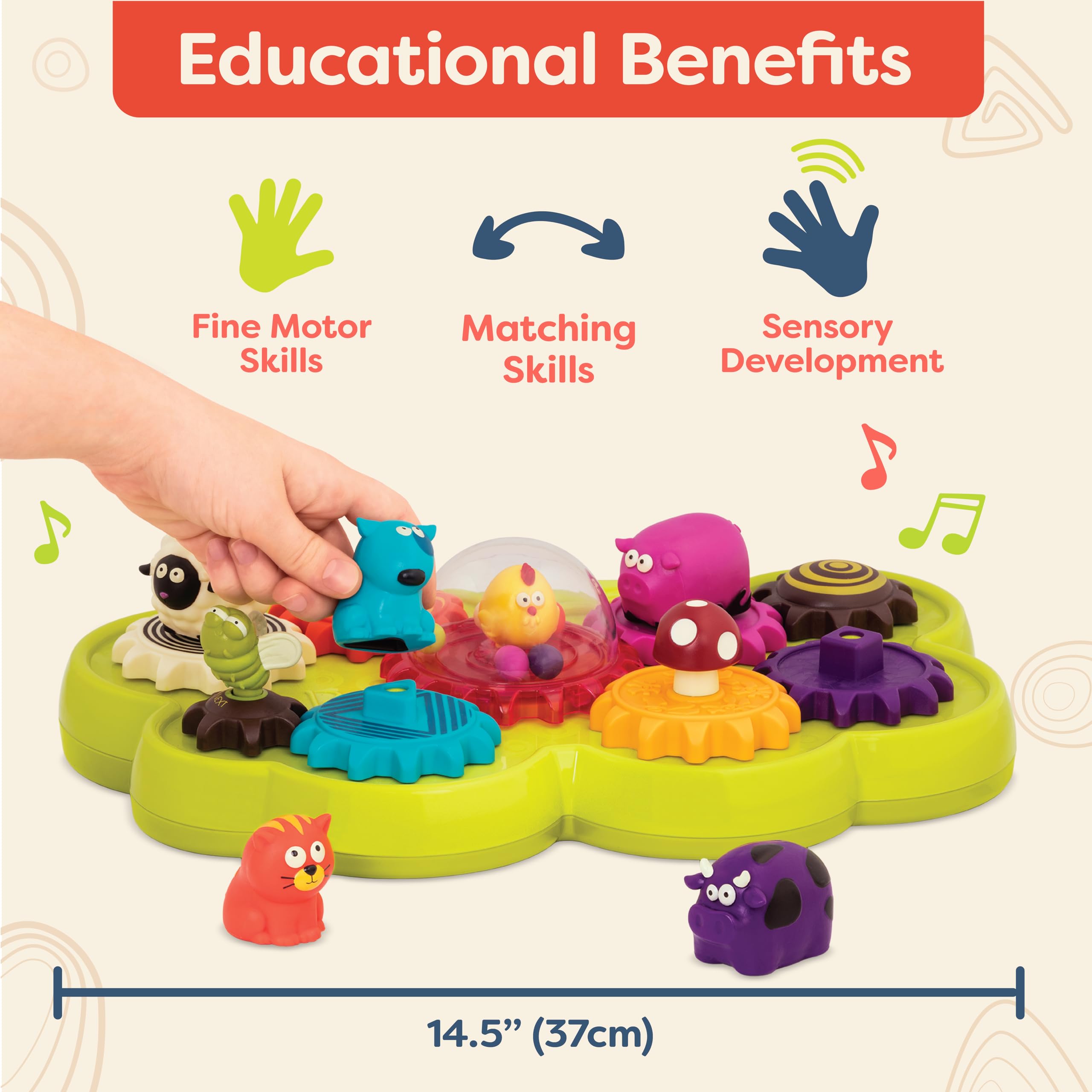 B. Toys Mooosical Gears - Interactive Musical Gear Toy with Spinning Gears & Farm Animals - Educational Sorting & Spinning Toy for Toddlers 18+ Months - STEM Learning Toy for Kids - Perfect for Playtime, Early Childhood Development & Sensory Play