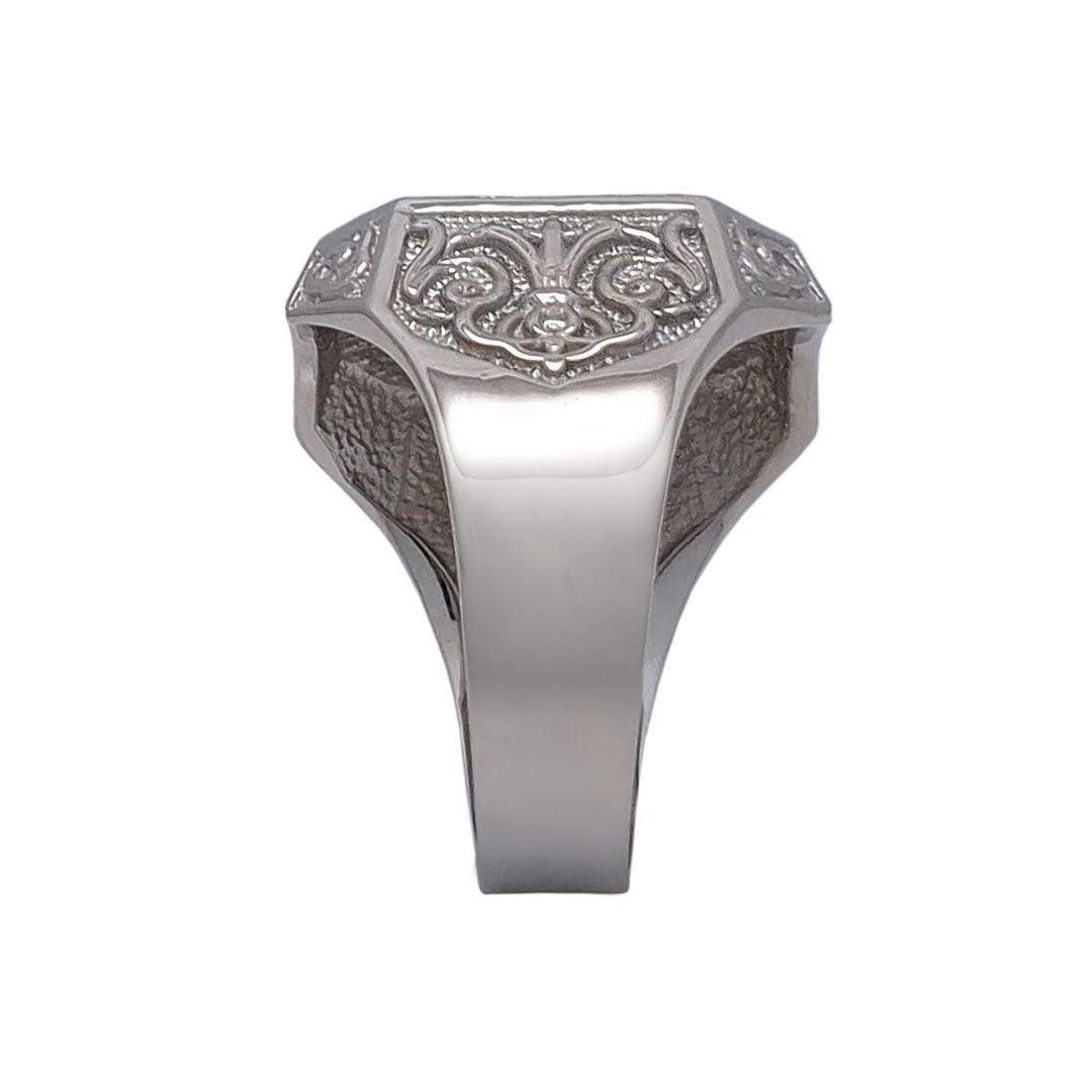 14K White Gold Men's Signet Ring - Lion of Judah Design with 38 Diamonds & Blue Enamel | Elegant Jewelry Gift for Men, Wedding, Anniversary & Special Occasions