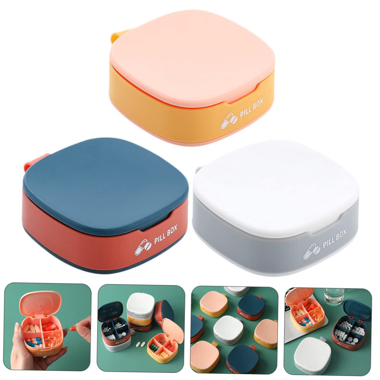 3-Piece Travel Pill Organizer Box - Portable Medicine Container Case for Daily Pills, Vitamins & Supplements - Compact Flat Design Perfect for Travel, Work & Gym