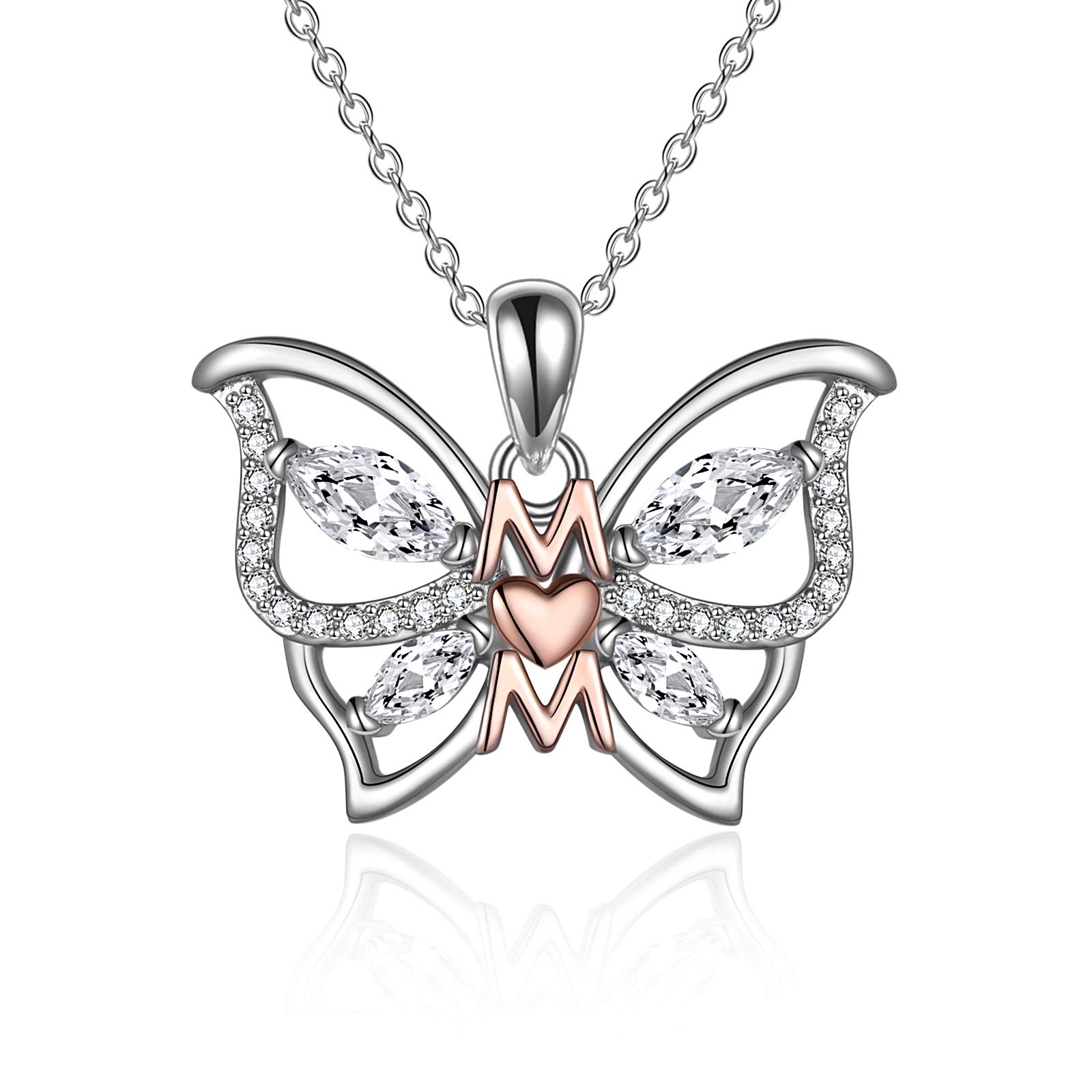 WINNICACA Sterling Silver Heart Butterfly Pendant Necklace - Thoughtful Mother's Day Gift from Daughter or Son, Birthday Present for Mom, Women's Jewelry | Perfect for Special Occasions & Everyday Wear