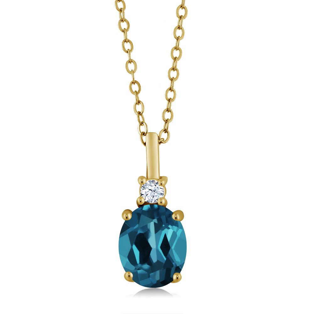 1.85 Ct London Blue Topaz & Created Sapphire Pendant in 18K Yellow Gold Plated Silver - Elegant Gemstone Jewelry for Women, Perfect for Gifts, Anniversaries & Special Occasions