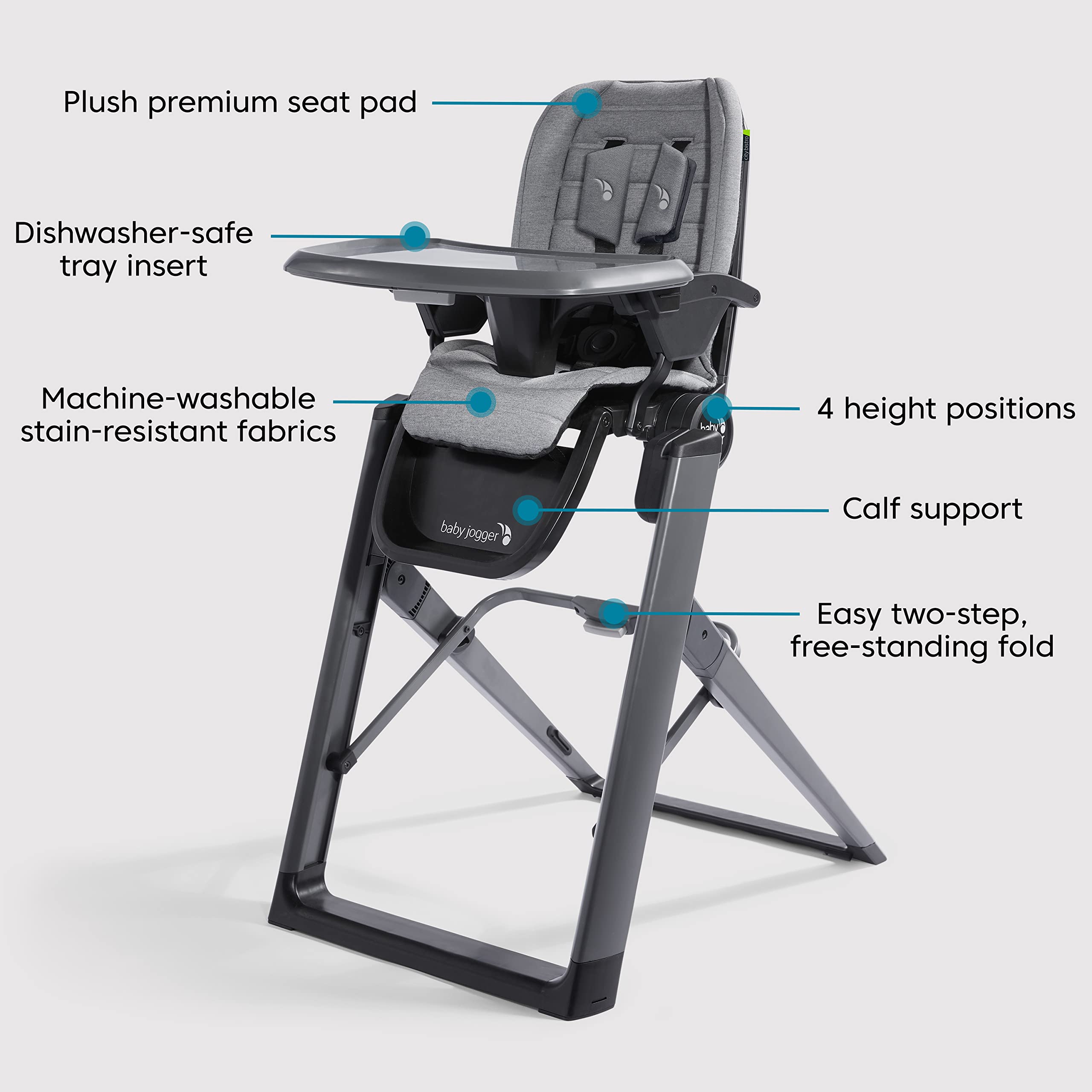 Baby Jogger City Bistro High Chair - Adjustable, Portable & Easy Clean Graphite Baby Dining Chair for Home & Restaurant Use
