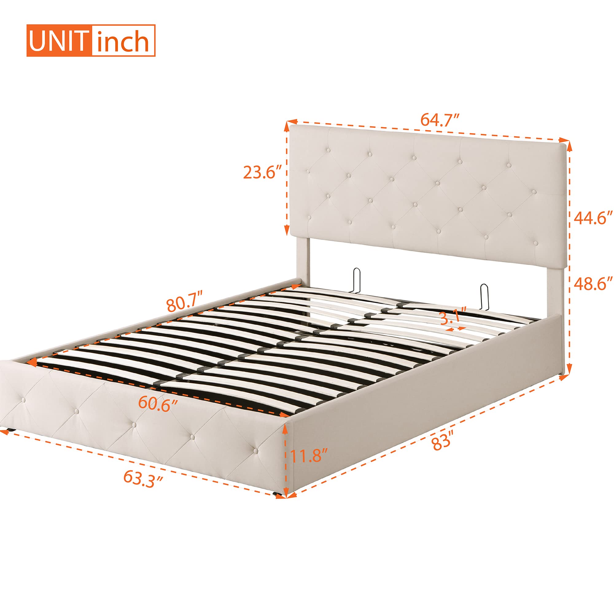 Harper & Bright Designs Queen Size Upholstered Platform Bed with Lift-Up Storage & Tufted Headboard - Wooden Bed Frame for Teens & Adults (Beige) | Space-Saving Storage Bed for Small Bedrooms, Guest Rooms & Dorm Rooms
