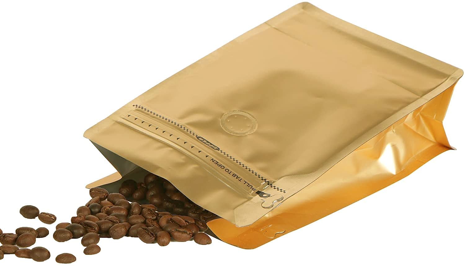 Premium Stand-Up Coffee Bags with One-Way Valve - High Barrier Aluminum Foil Flat Bottom Storage Bags for Fresh Coffee Beans (12oz/50pcs, Gold) | Reusable Heat Sealable Side Zipper Pouches - Perfect for Home Roasting, Coffee Shop Storage & Wholesale Bean Packaging