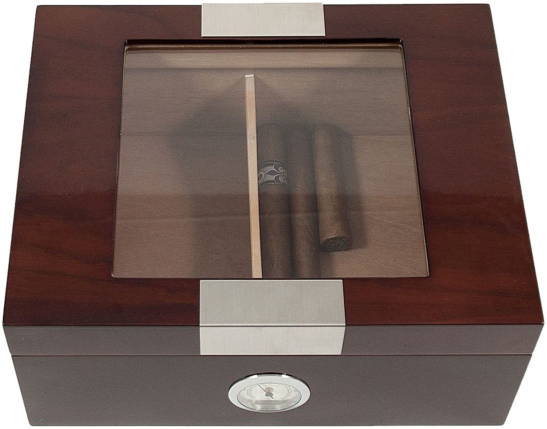 Bey-Berk Walnut Wood Humidor with Spanish Cedar Lining - Premium Cigar Storage Box for Home, Office, or Gifts - Brown Lacquered Finish