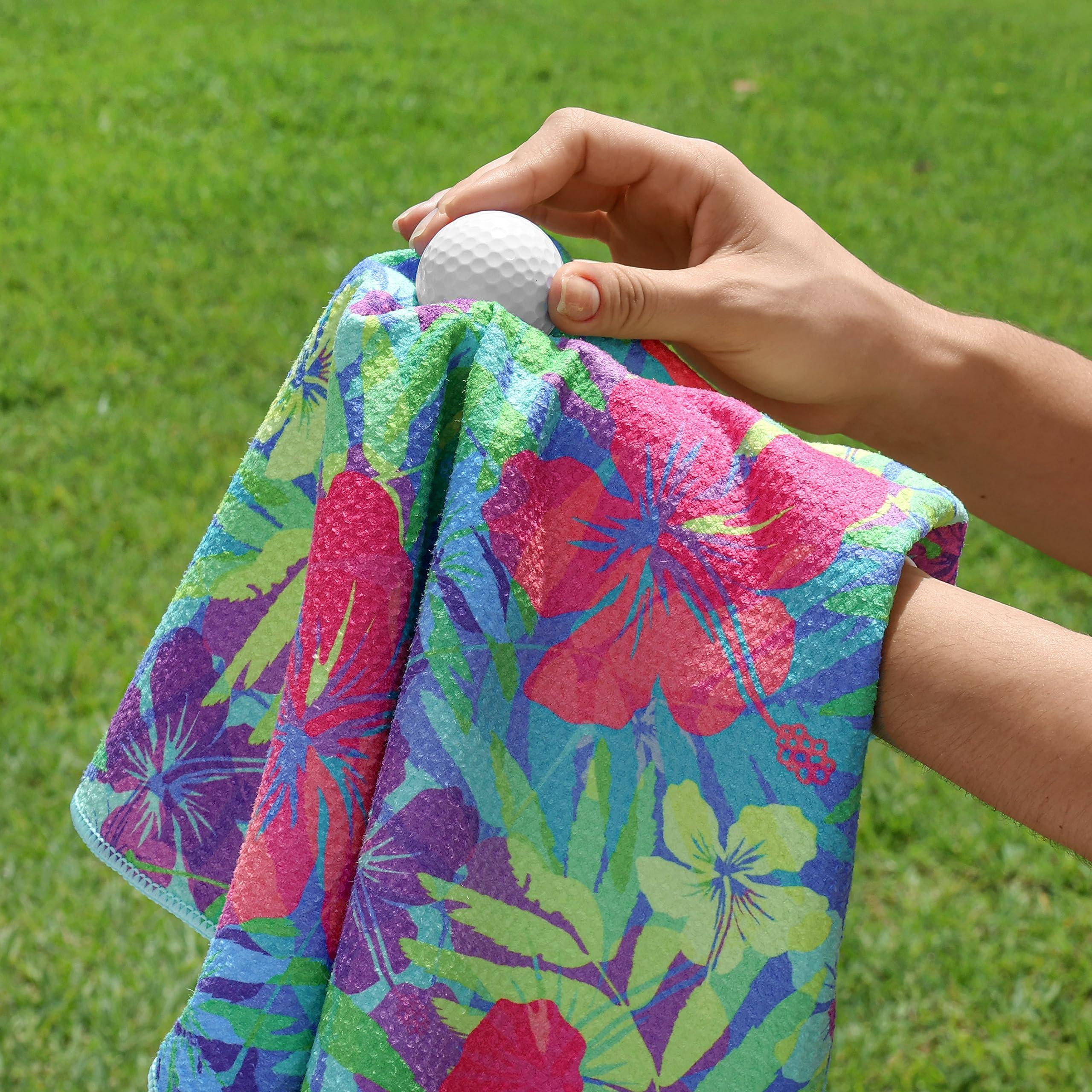 Premium Golf Towel Set of 2 - Microfiber Waffle & Ball Towels for Men & Women - Durable Golf Accessories for Golf Bags - Tropical Floral Design - Perfect Golf Gifts for Him & Her - Ideal for Course Play, Practice & Club Storage