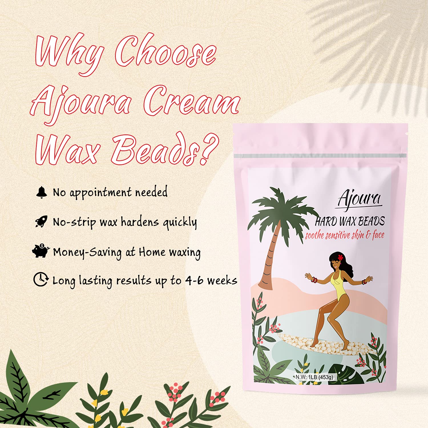 Natural Aloe Vera Wax Hair Removal Beads for Full Body - Gentle & Effective At-Home Hair Removal for Legs, Arms, Bikini Line & Face