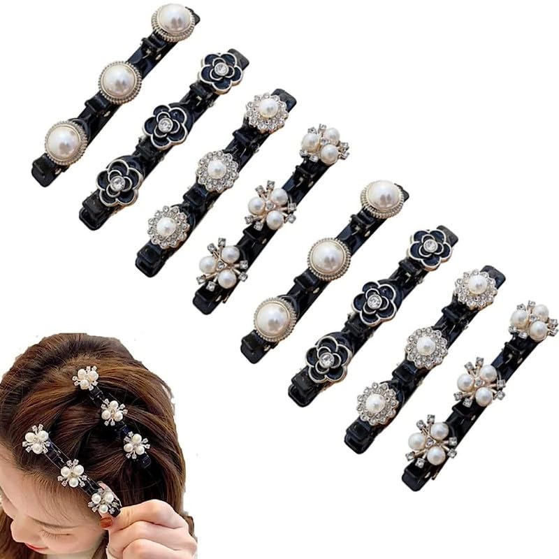 4PCS Sparkling Crystal Hair Clips for Women - Rhinestone Braided Hair Accessories with Satin Fabric & Four-Leaf Clover Design - Perfect for Weddings, Parties, and Everyday Elegance (B-8pcs)