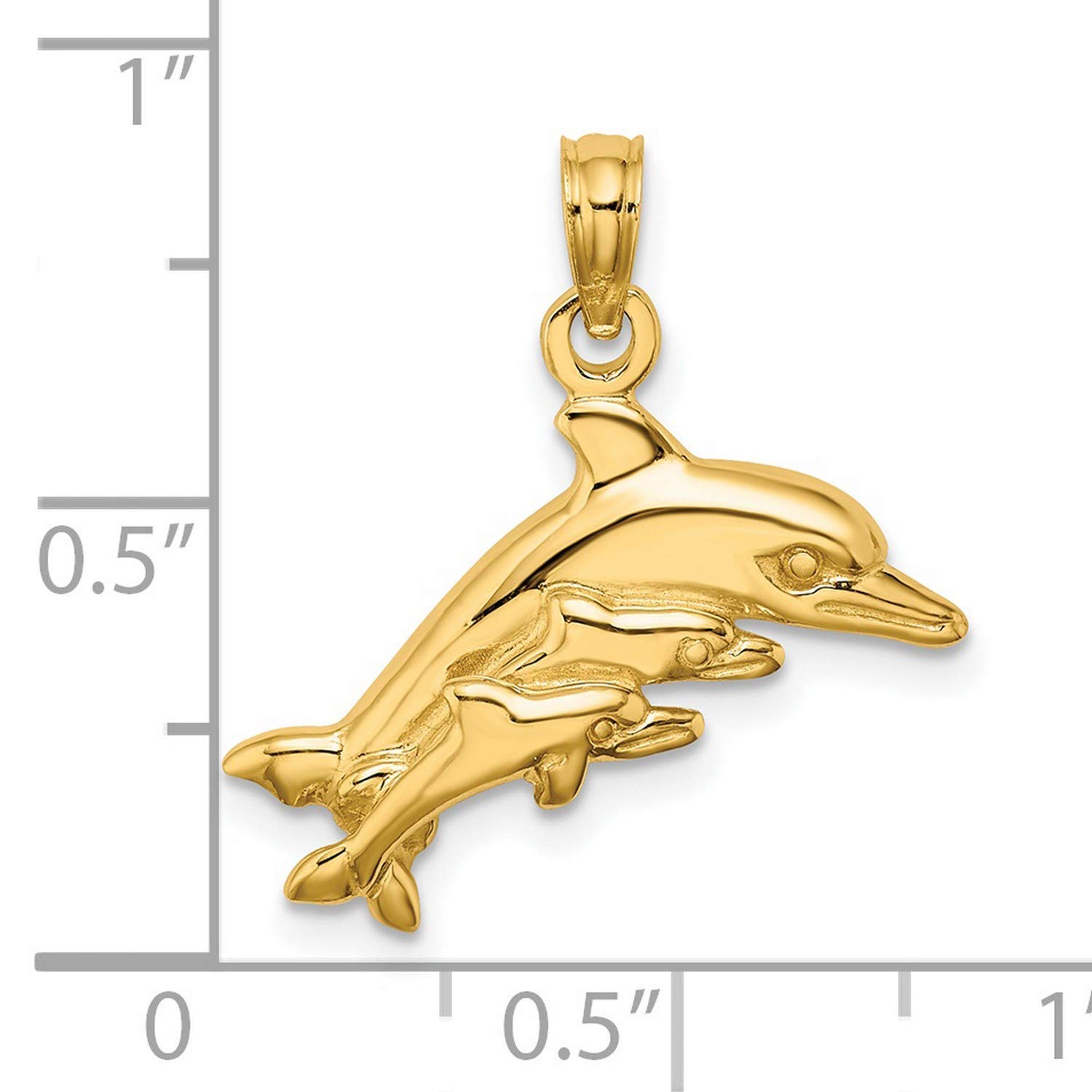 14K Yellow Gold Dolphin Charm Necklace - 16mm x 20mm Real Baby Dolphins Pendant for Women, Gift for Mom, Daughter, Beach Lover | Perfect for Beach Vacations, Ocean-Themed Parties & Everyday Jewelry