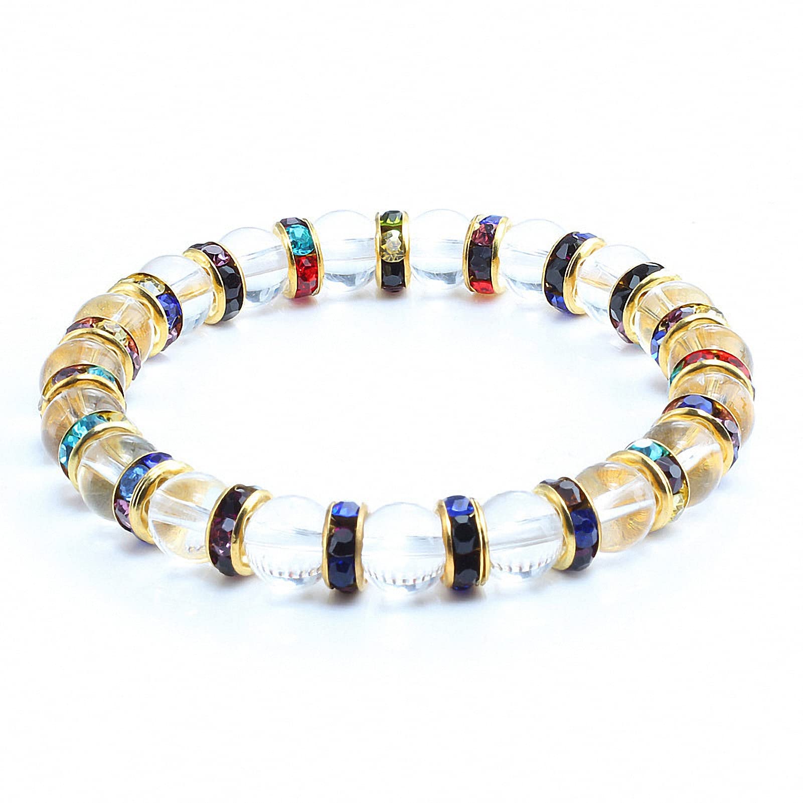 Elegant Gold Rhinestone Transparent Natural Stone Beaded Bracelet for Women - Yoga Charm Bangle, Stylish Jewelry Gift for Her - Perfect for Daily Wear, Yoga, Parties & Special Occasions