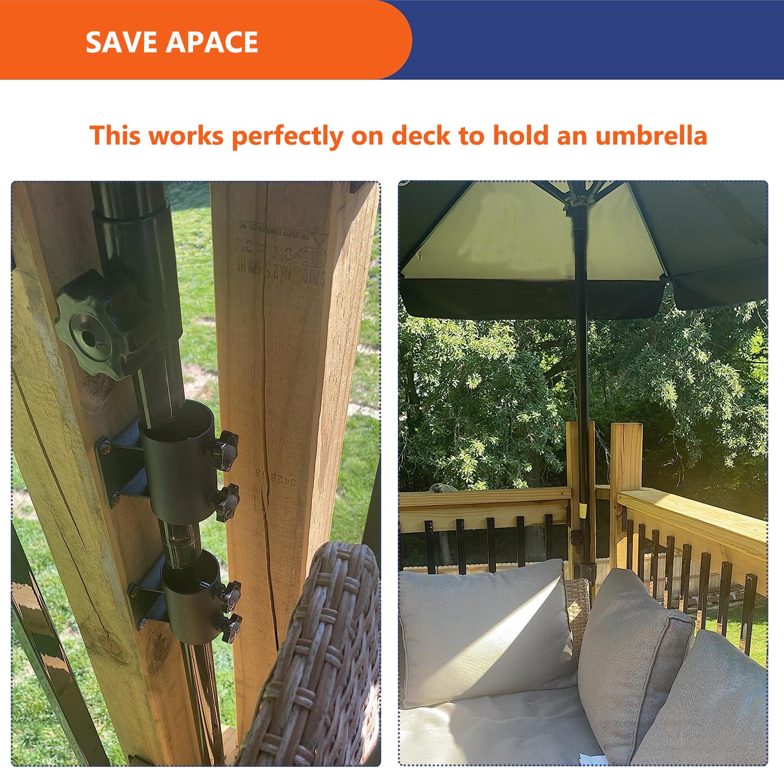 Heavy Duty Patio Umbrella Holder Stand - Adjustable Clamp Mount Bracket for Deck Railing, Fence, Balcony or Outdoor Courtyard - Perfect for Poolside, Garden, Backyard & Patio Relaxation (2-Pack)