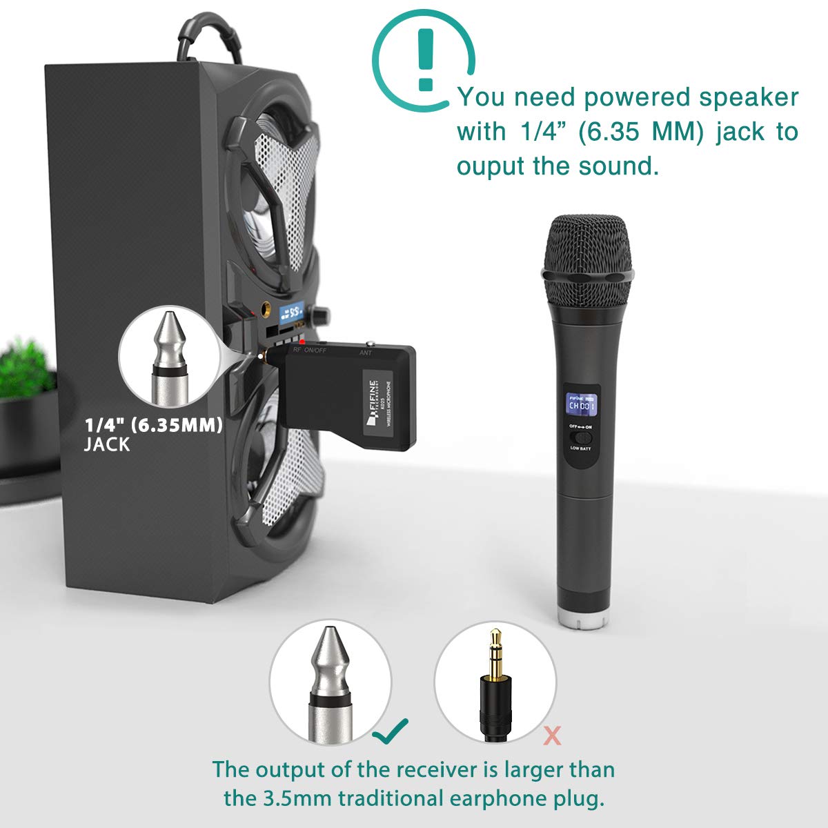 Fifine K025 Wireless Microphone System - Professional Handheld Dynamic Mic for Karaoke, Home Parties, Live Performances | Compatible with PA Systems & Speakers | USB Rechargeable for Indoor/Outdoor Use