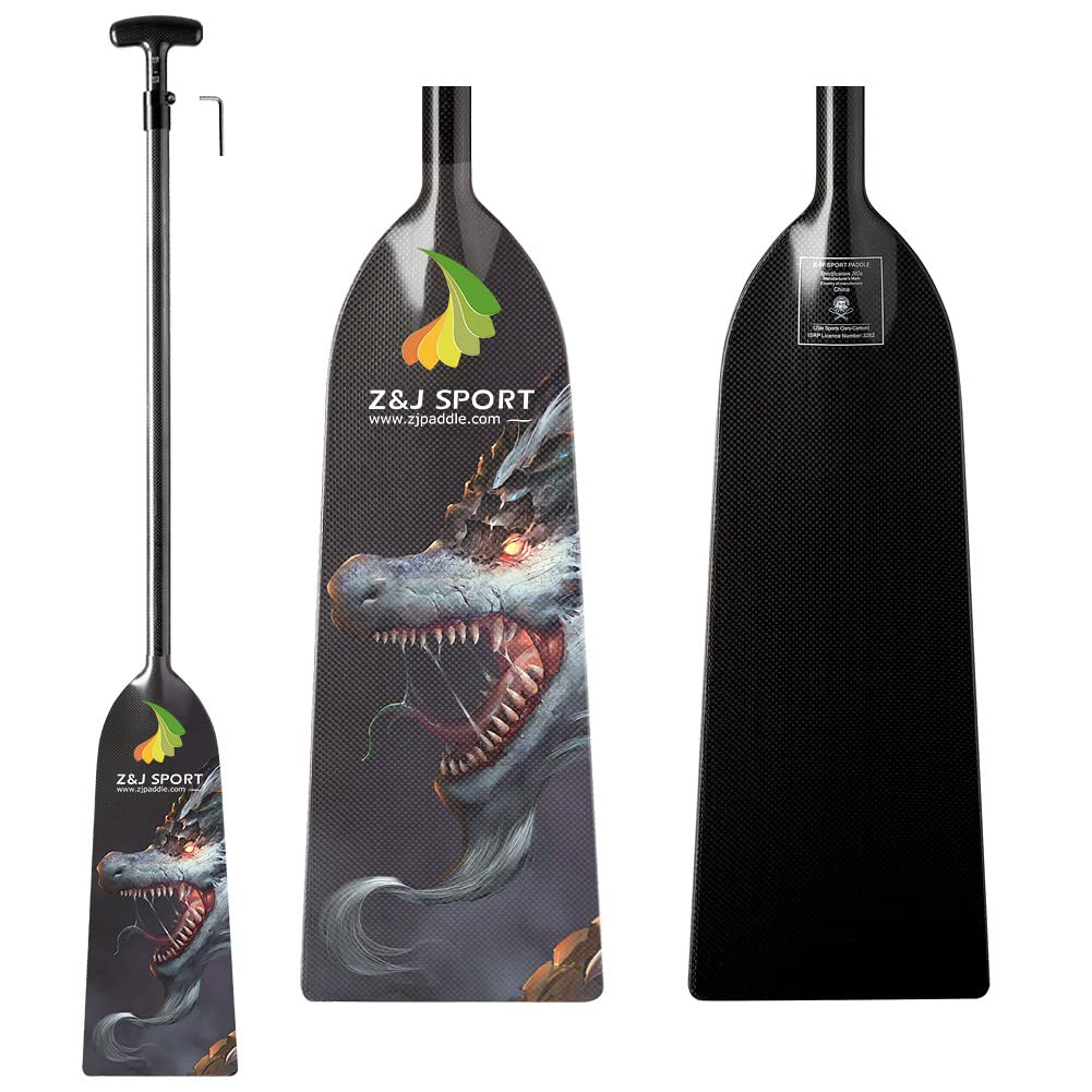 Z&J SPORT Carbon Fiber Dragon Boat Paddle - IDBF Approved Adjustable Paddle with Dragon Graphic & T-Handle for Racing | Perfect for Competitive Dragon Boat Teams & Training