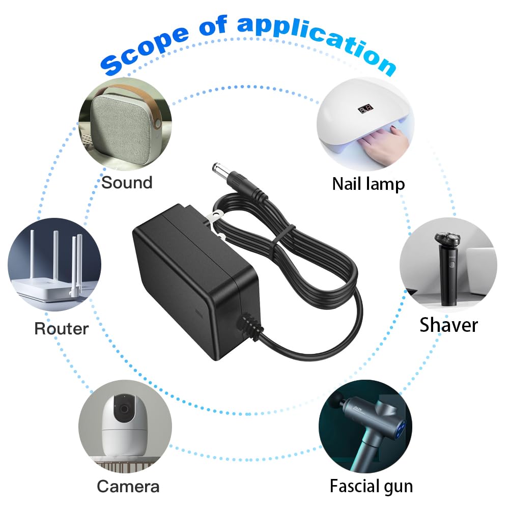 25.2V 1A Power Adapter for Massage Guns - AC to DC 100-240V Wall Charger with 5.5×2.5/2.1mm Plug - Compatible with LED Strips, Massagers, UV Nail Lamps & Dryers - Perfect for Home Spa & Salon Use
