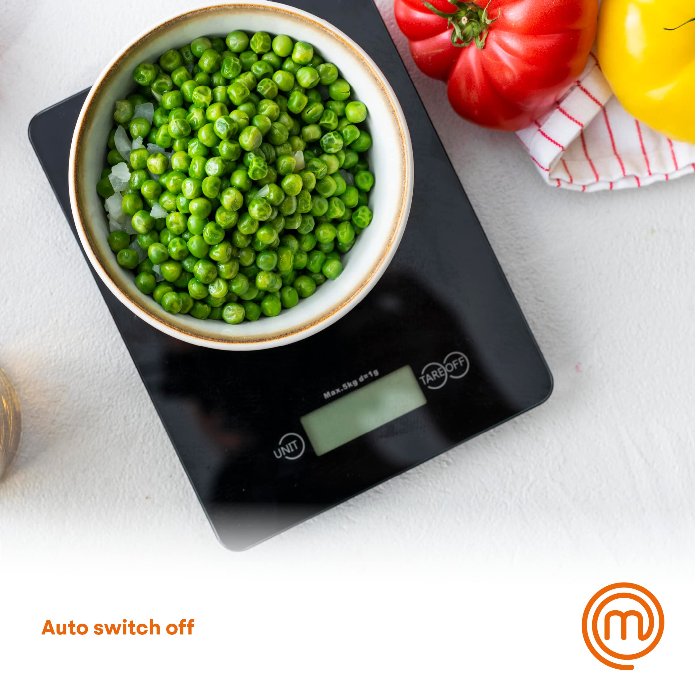 **MasterChef Digital Kitchen Scale - 11lb Capacity, 0.1oz Precision, Grams/Ounces, LCD Display, Tempered Glass - Perfect for Baking, Cooking, Meal Prep & Portion Control**
