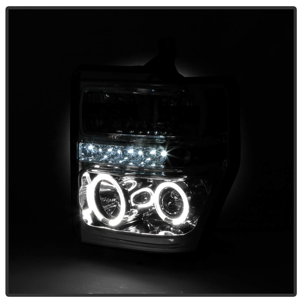 ACANII LED Halo Ring Projector Headlights for 2008-2010 Ford F250 F350 SuperDuty - Chrome Housing Replacement Headlamps with Bright Beam for Night Driving & Off-Road Adventures