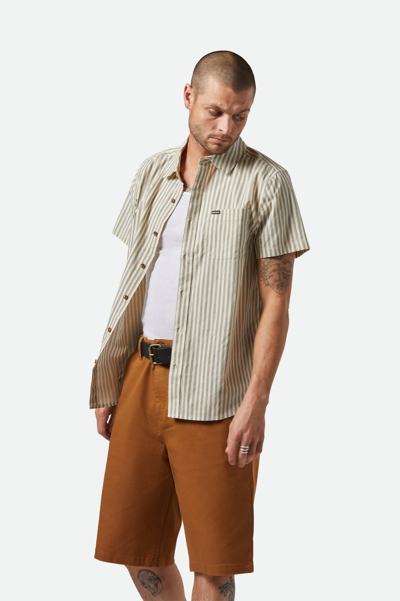 Charter Print Short Sleeve Shirt - Whitecap/Ivy Green Stripe | Casual Summer Wear for Men | Perfect for Beach Outings & Outdoor Activities