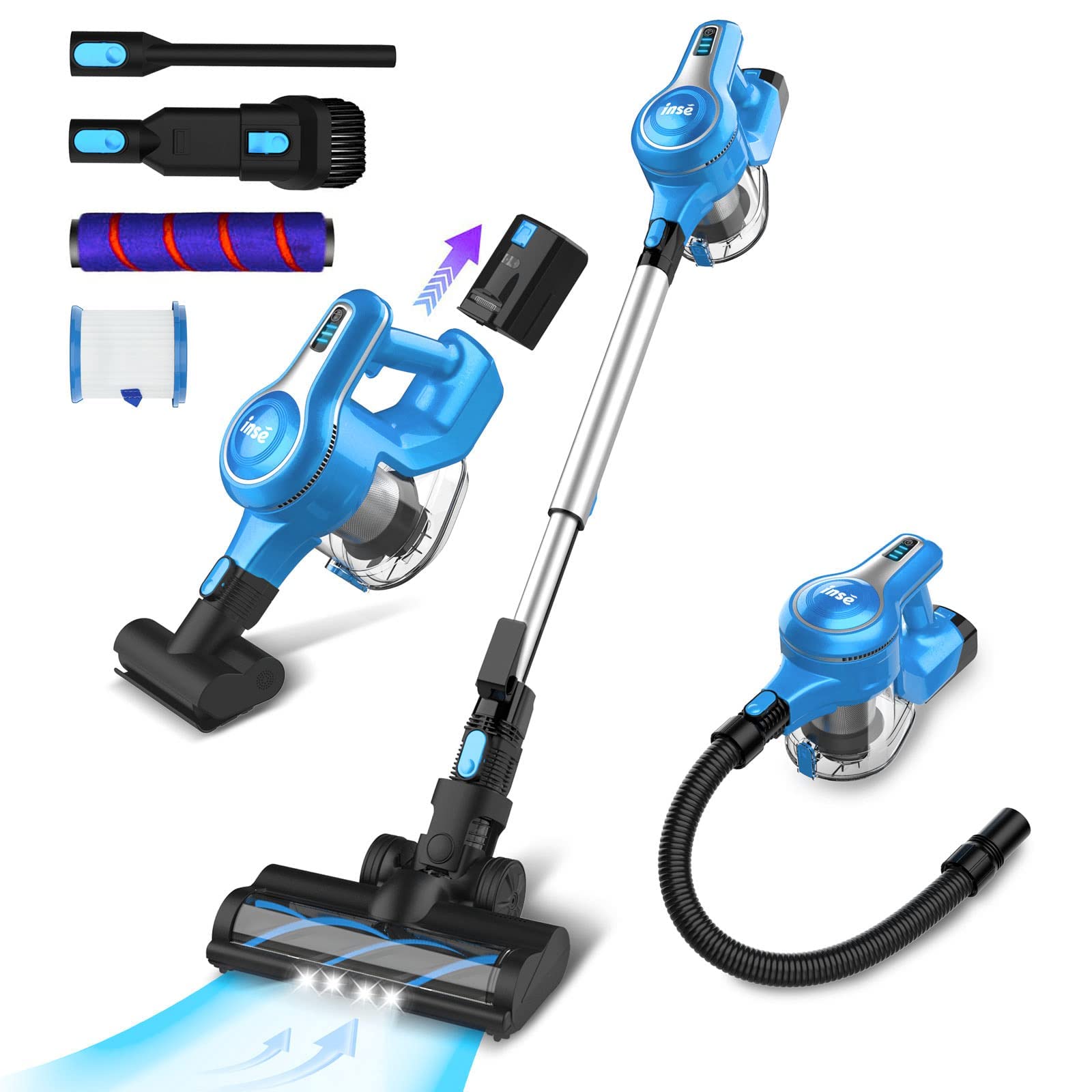 INSE Cordless Vacuum Cleaner - 28KPa Powerful Brushless Stick Vacuum with 10-in-1 Multi-Surface Cleaning, 45Min Runtime, Lightweight for Carpets & Hard Floors - Ideal for Pet Hair Removal & Home Cleaning