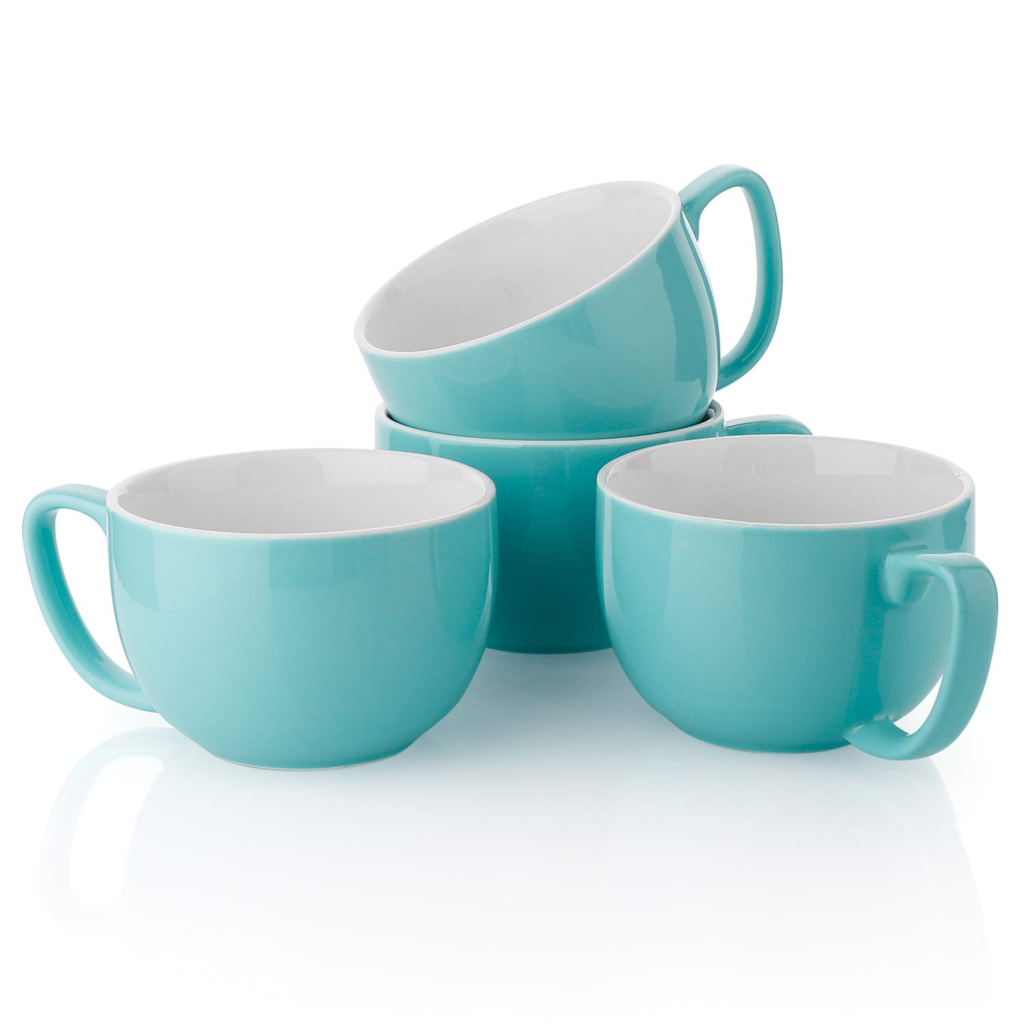 Teocera Turquoise Coffee Mugs Set of 4 - 16oz Ceramic Mugs for Hot & Cold Drinks - Durable Porcelain Coffee Cups for Latte, Cocoa, Milk & Tea - Modern Design Coffee Mug Set - Perfect for Home, Office & Cafe Use