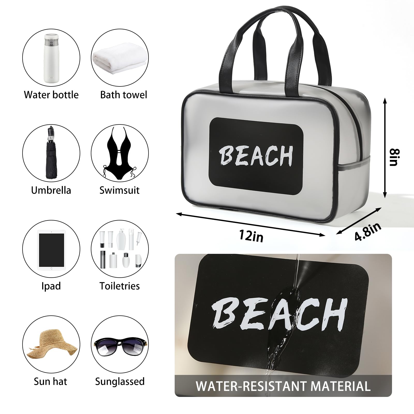 Waterproof Travel Toiletry Bag for Women - Large Capacity Cosmetic Organizer with Handle, Matte Translucent Makeup Bag for Gym, Beach, Pool & Shower Essentials | Perfect for Sports, Travel & Daily Use