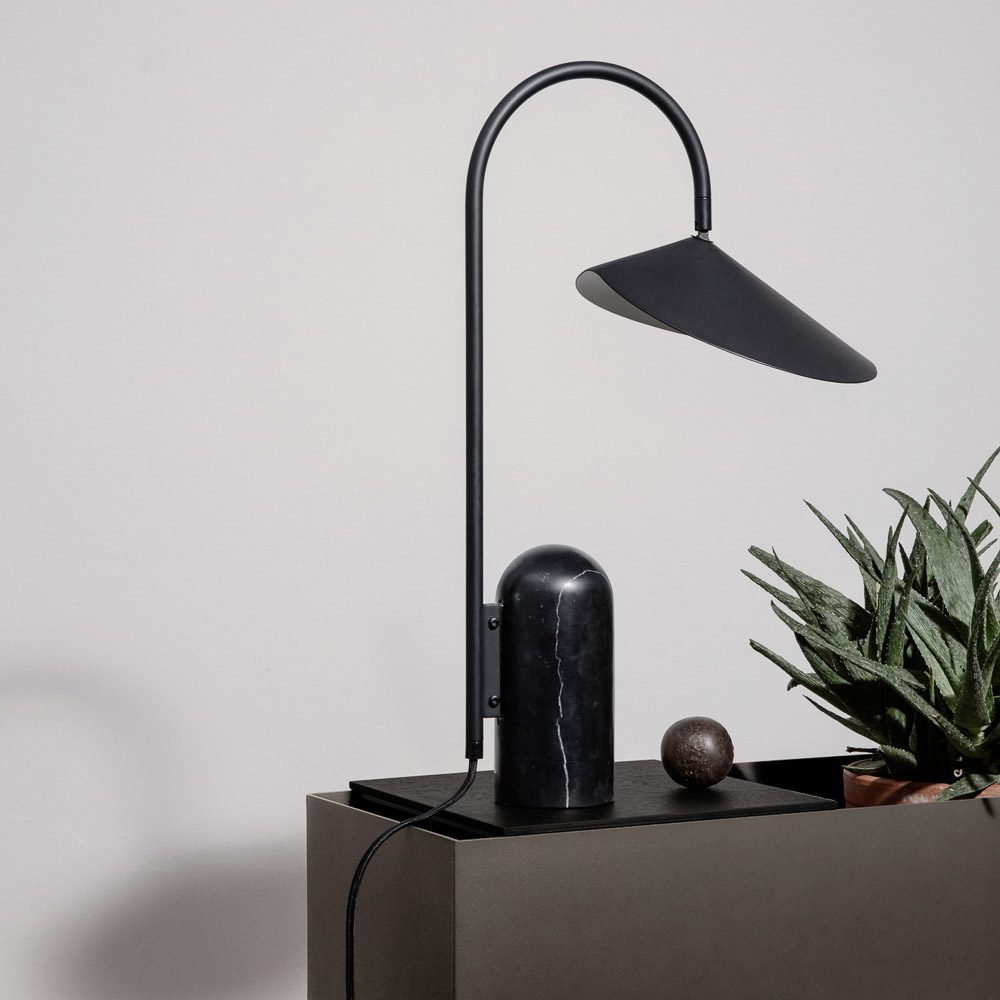 FERM Living Arum Table Lamp - Modern Black Desk Lamp for Bedroom, Living Room & Office - Stylish Nordic Design Lighting for Home Decor