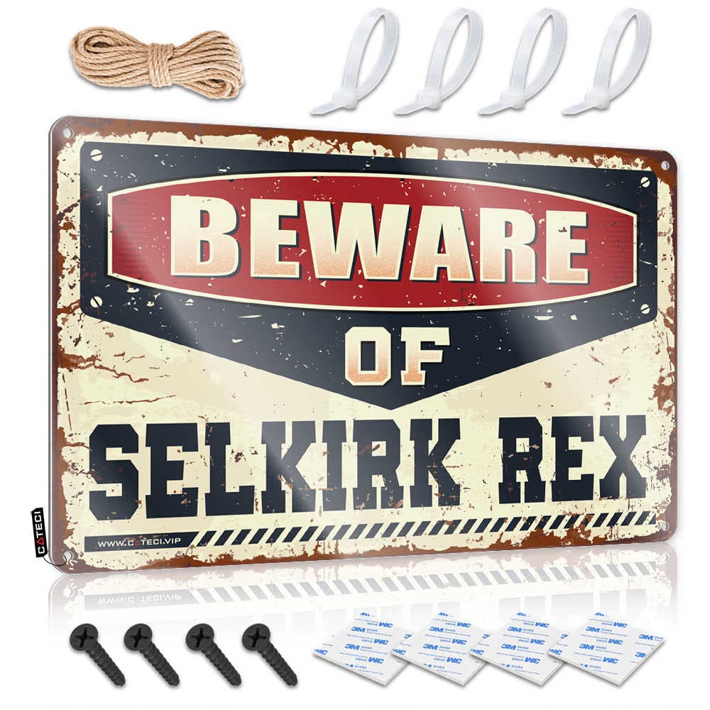 Funny Sarcastic Metal Wall Sign - Beware of Selkirk Rex Cat & Home Sweet Home Decor (30x40cm) - Perfect for Living Room, Bar, Office & Man Cave