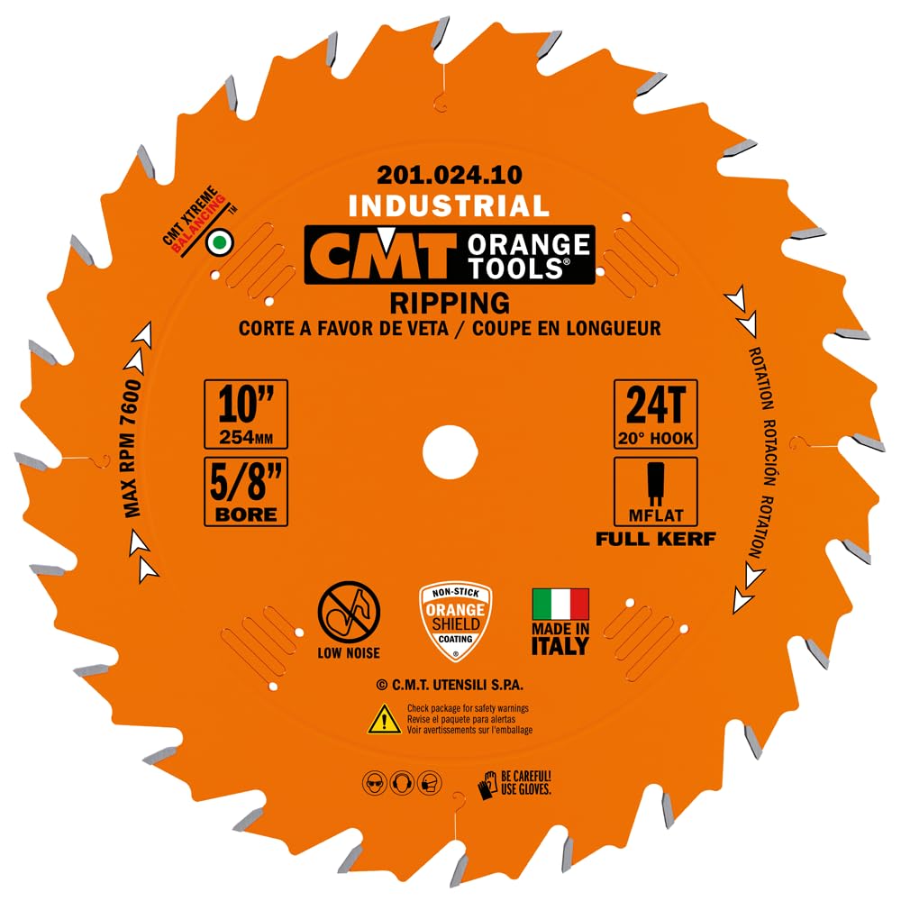 10-Inch Industrial Ripping Saw Blade - 24 Teeth FTG Grind with 5/8-Inch Bore & PTFE Coating - Heavy Duty Wood Cutting for Table Saws & Miter Saws - Perfect for Hardwood Lumber, Plywood & DIY Projects