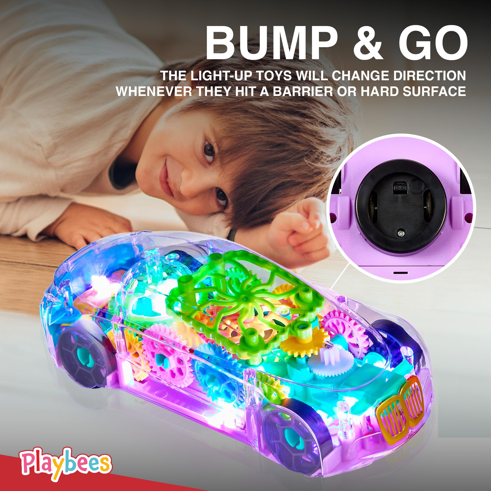 Glow & Go Transparent Light-Up Car Toy - Sensory Toy for Autistic Kids Ages 3-7 | Bump & Go Action with Music & LED Effects | Special Needs Learning Toy for Autism Therapy & Playtime Fun