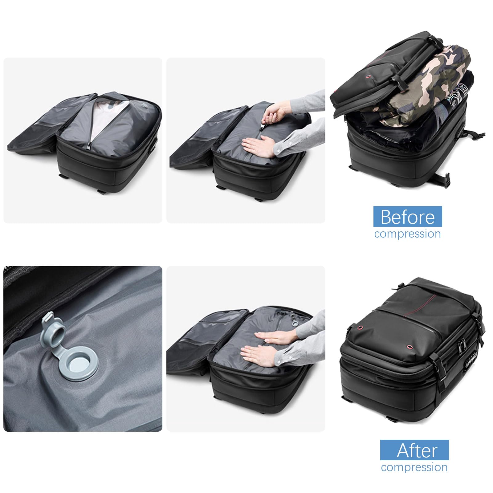 VacPack Backpack - Air Compression Travel Laptop Backpack for Men, Waterproof Anti-Theft Carry On Flight Bag with Hand Pump - Perfect for Hiking, Business Trips & Air Travel