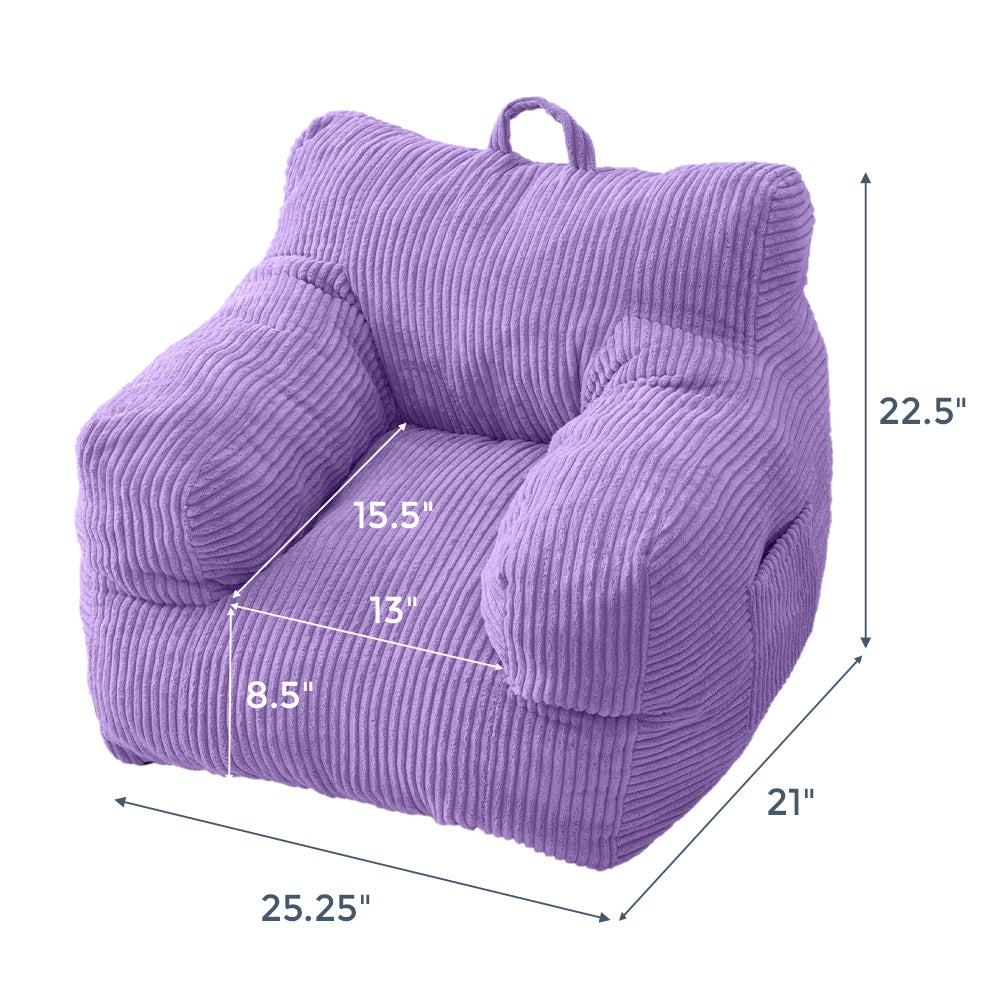 MAXYOYO Kids Bean Bag Chair - Corduroy Bean Bag Couch with Armrests for Children's Room, Playroom & Bedroom - Dark Purple Comfortable Seating for Reading, Gaming & Relaxing