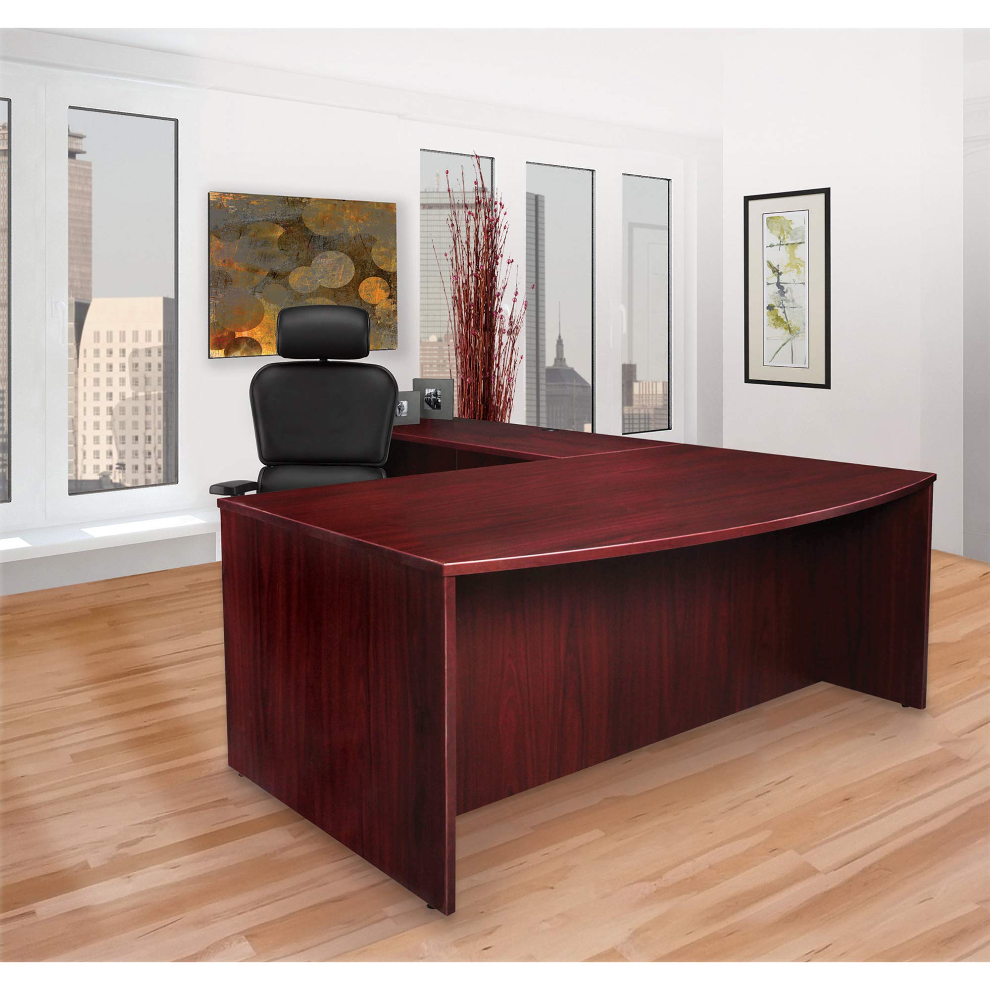 Lorell Prominence 2.0 Mahogany Laminate Left-Pedestal Bowfront Desk - Stylish Home Office Desk for Small Spaces, Perfect for Remote Work & Study