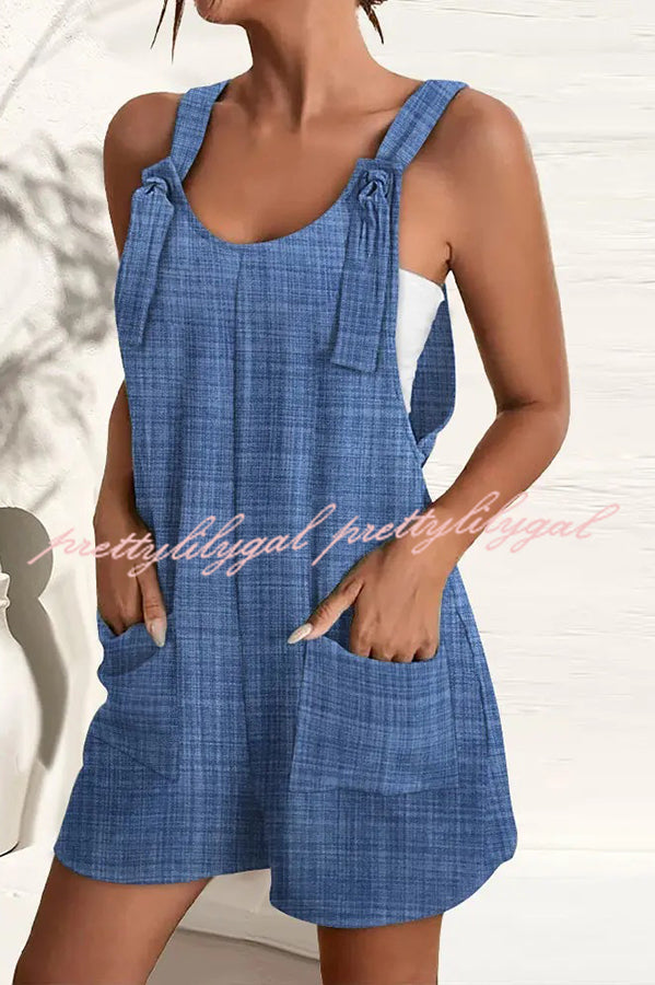 Tedros Women's Multicolor Print Loose Romper with Shoulder Tie & Pockets - Casual Summer Outfit for Beach, Vacation, and Outdoor Activities