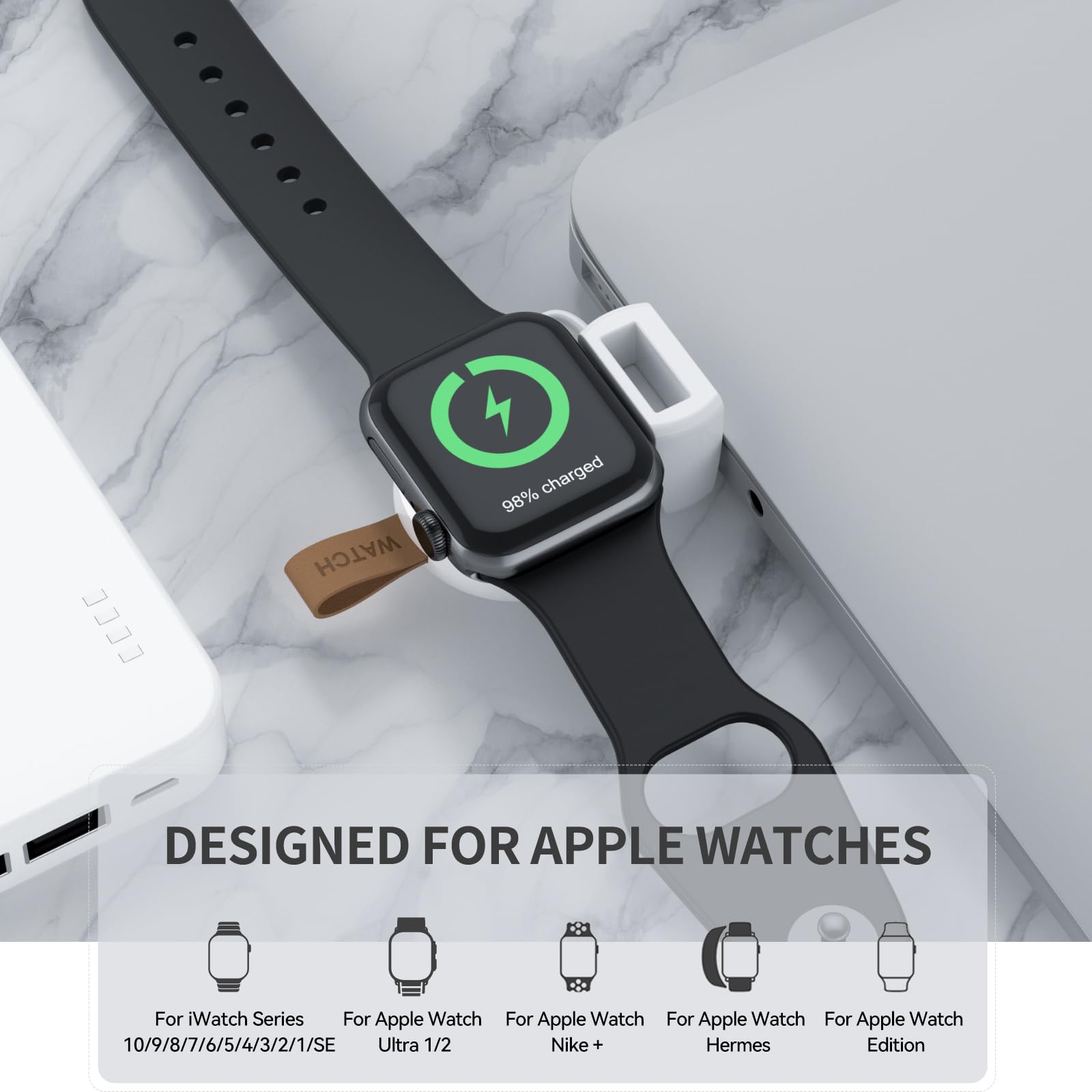 2 Pack Wireless Charger for Apple Watch 10/Ultra/9/8/7/6/5/4/3/2/1/SE - Portable Magnetic Charging Dock for Travel, Home & Office Use