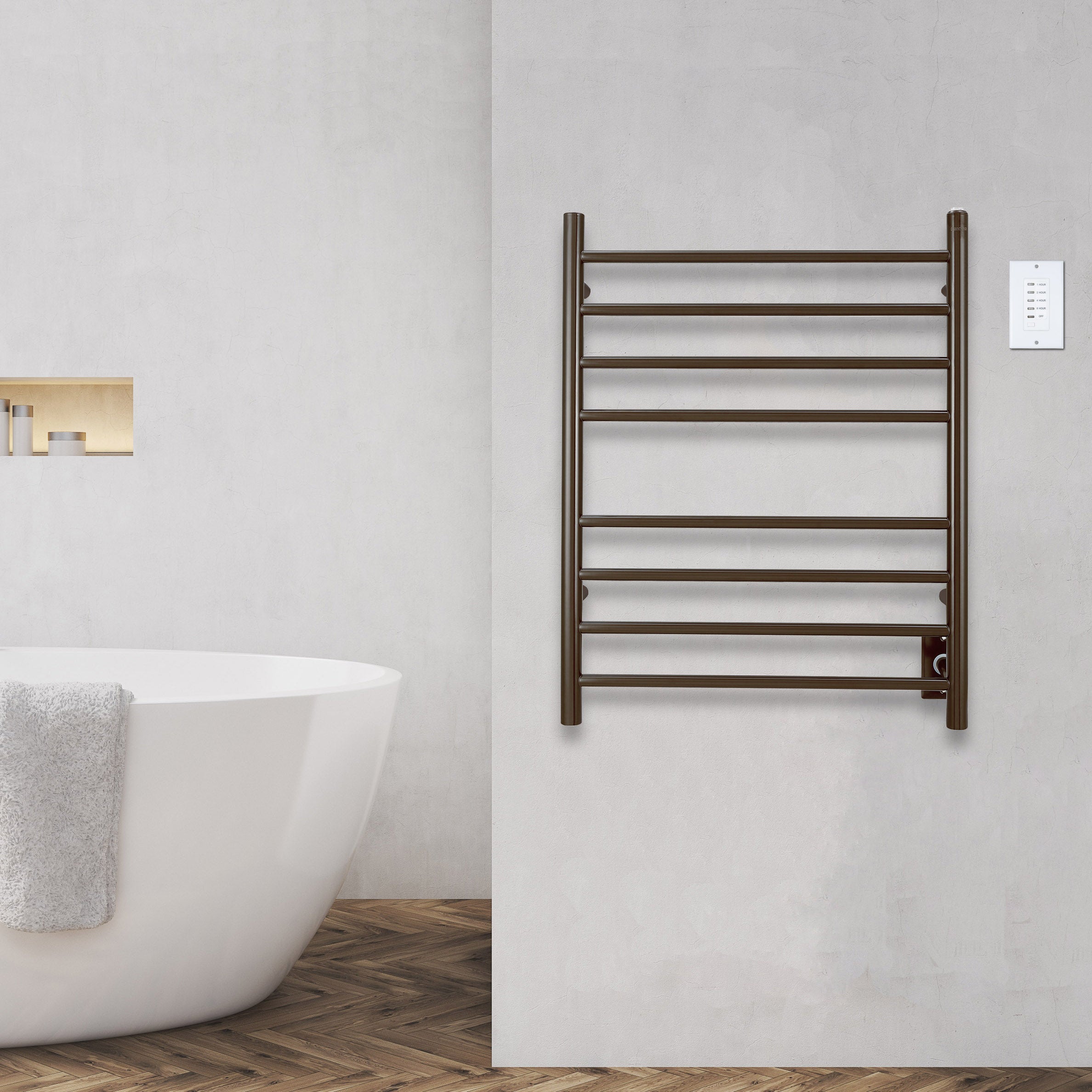 Ancona Prestige Dual 8 Bar Hardwired & Plug-in Towel Warmer - Oil Rubbed Bronze Stainless Steel with Wall Timer | Bathroom Luxury Heated Towel Rack for Spa, Hotel & Home Use