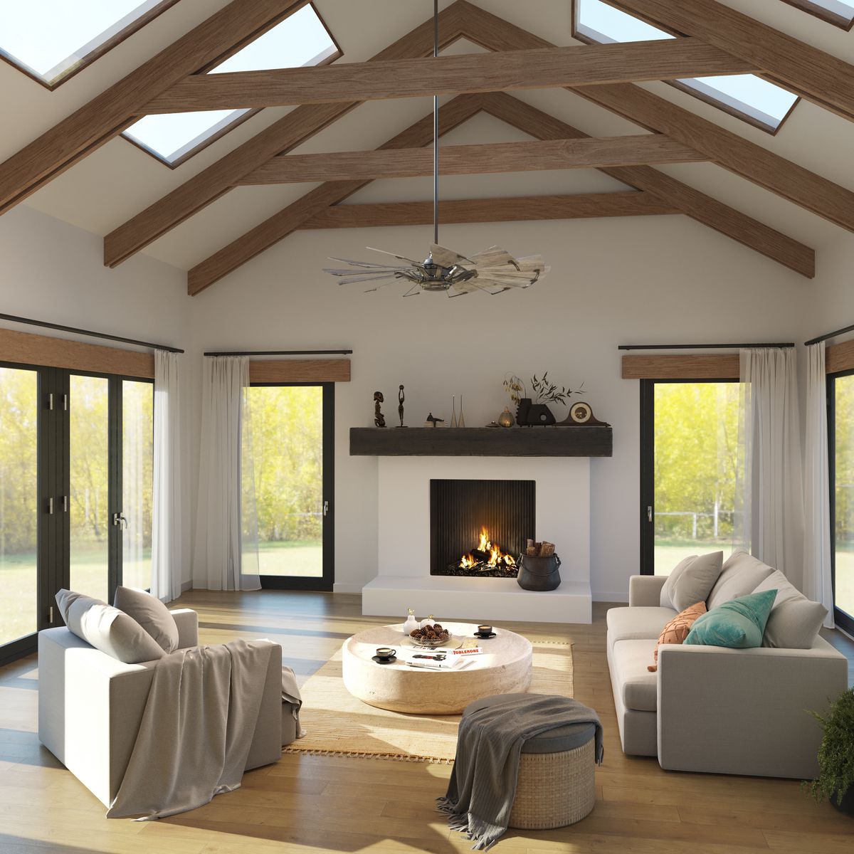 Springer Collection 60-Inch 12-Blade Ceiling Fan with Remote Control - Perfect for Living Room, Bedroom, and Outdoor Patio Cooling